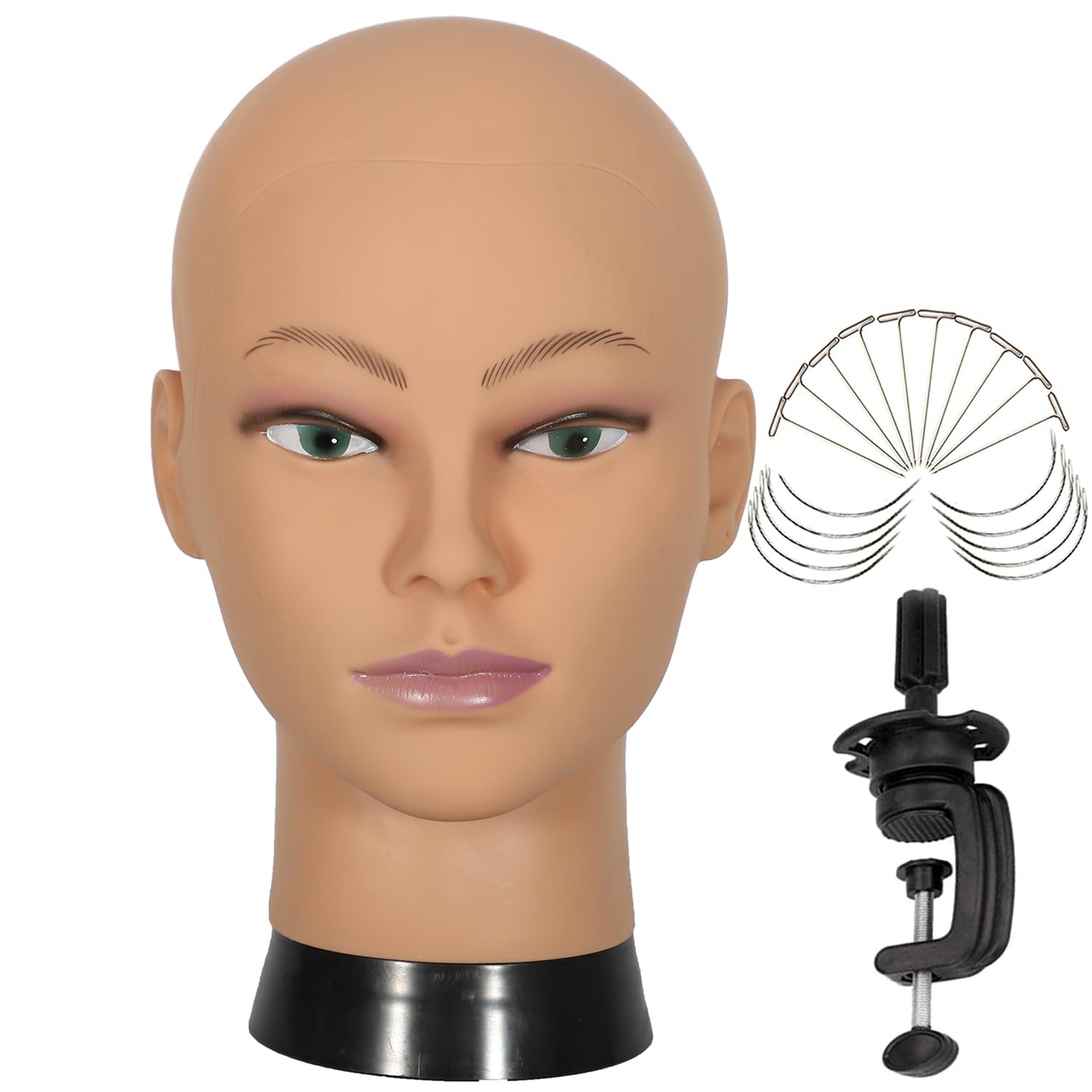White Smoke simnient Bald Mannequin Head Stand Professional Cosmetology Wig Training Head for Wig Making and Display Hat Glasses Scarf Jewelry Model Head with Free Clamp