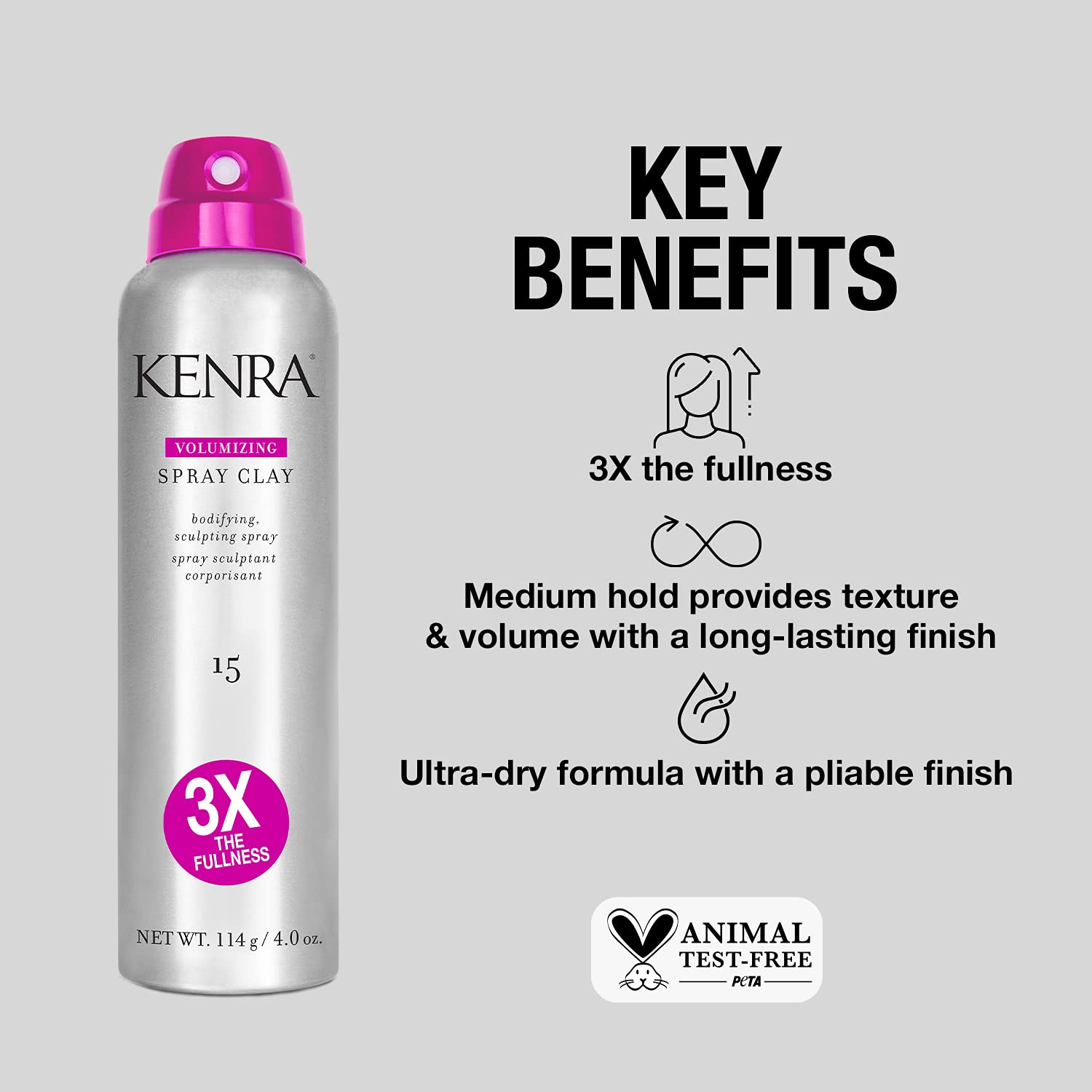 Light Gray Kenra Professional Volumizing Spray Clay 15 | Bodifying, Fullness Spray | 3X The Fullness | Medium Hold | Provides Texture & Volume With A Long-Lasting Finish | All Hair Types | 4 oz