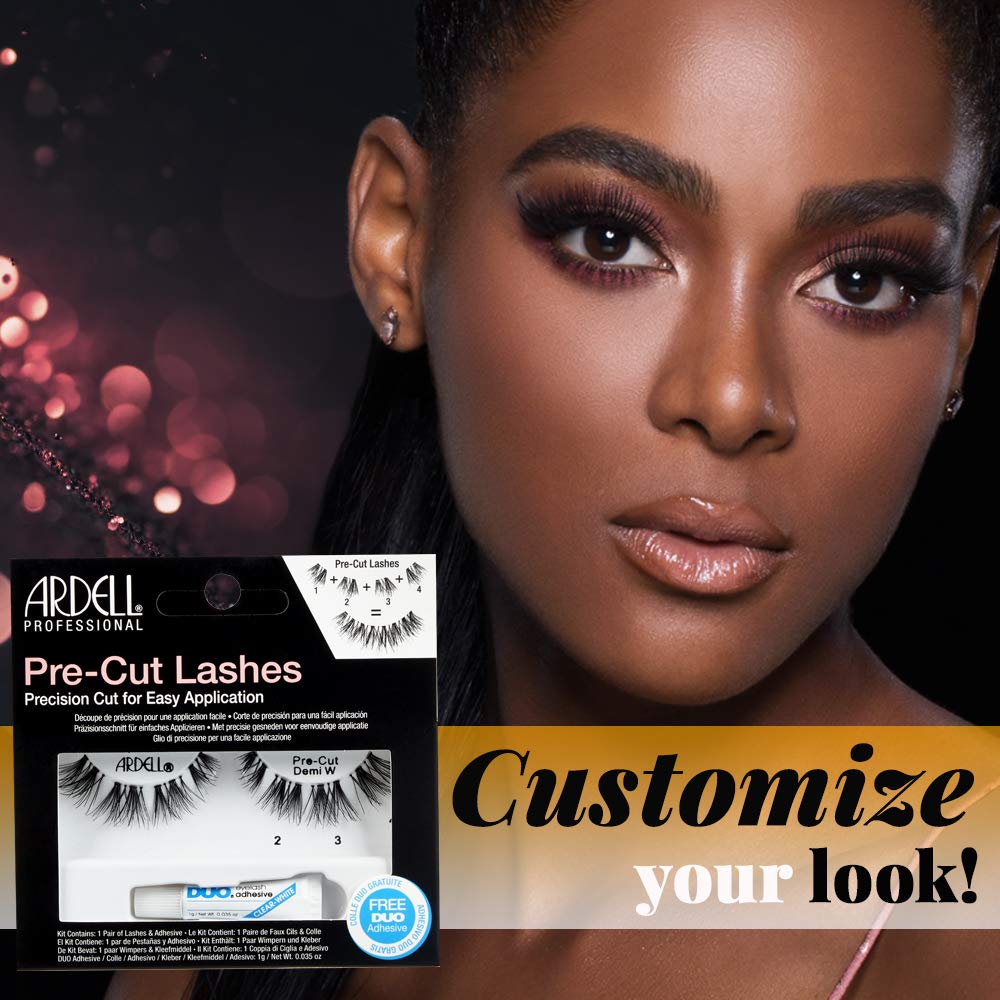 Black Ardell Pre-Cut False Lashes - Demi Wispies, Natural-Looking Strip Lashes, Includes Duo Adhesive, 4 Pack