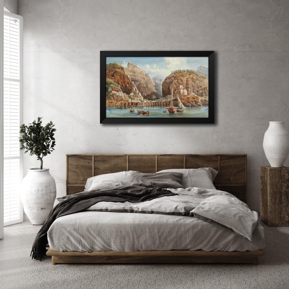 Light Slate Gray ArtDirect Fishing at Atrani on the Amalfi coast Custom Framed Art Print Giclee Print or Canvas Options with Various Sizes and Customization by Giovanni Lanza