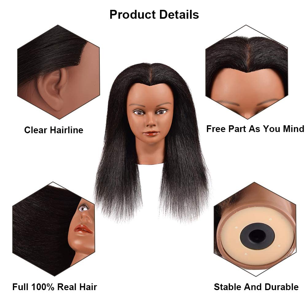 White Smoke 16 Inch 100% Real Hair Mannequin Head Training Head Manikin Cosmetology Doll Head for Hairdresser Practice Braiding Hair Styling with Clamp stand