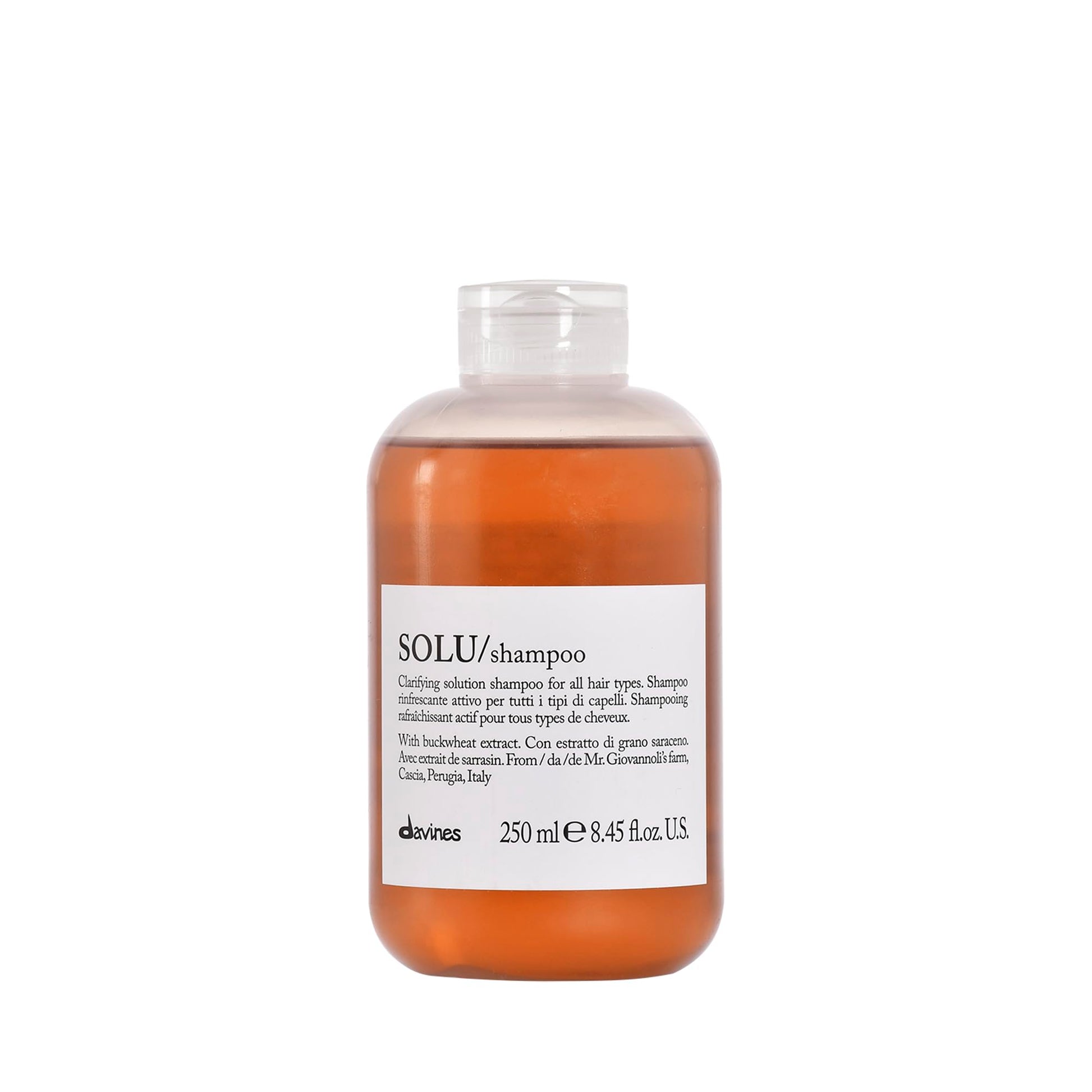 White Smoke Davines SOLU Shampoo, Deep Cleansing from Accumulation or Residues of Styling Products for Normal to Heavily-Styled Hair - Gives a Refreshed Scalp with Soft & Shiny Strands with Buckwheat, 8.45 Fl Oz