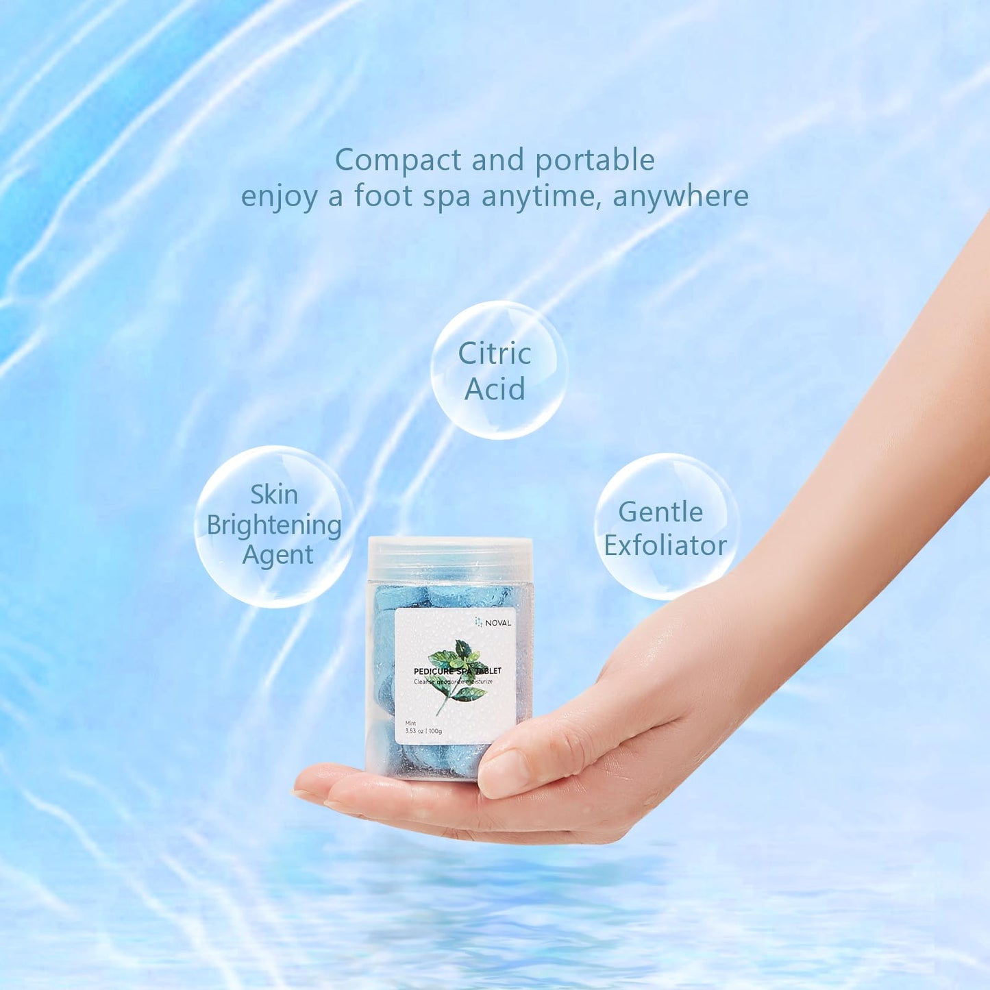 Pale Turquoise NOVAL Pedicure Spa Tablets, Blue Mint Foot Soak for Pedicure Bowl, Foot Bath and Salon Home Use, 100g
