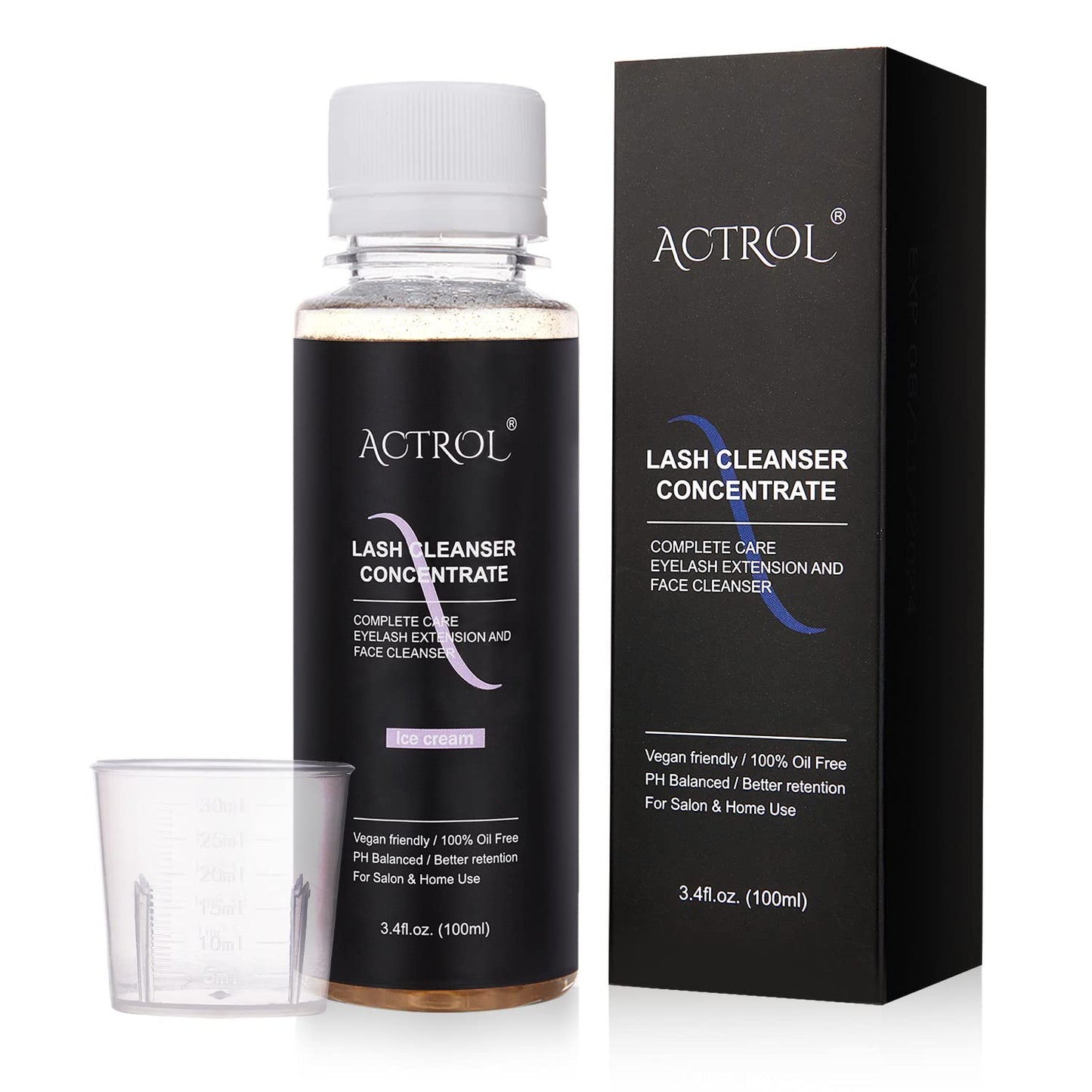 White Smoke ACTROL Eyelash Cleanser Concentrate 100ml Ice Cream Professional Lash Shampoo Foaming Cleanser DIY Paraben & Sulfate Free Non-lrritating Wash for Extensions Lashes with Salon Care-Makes 20 Bottles