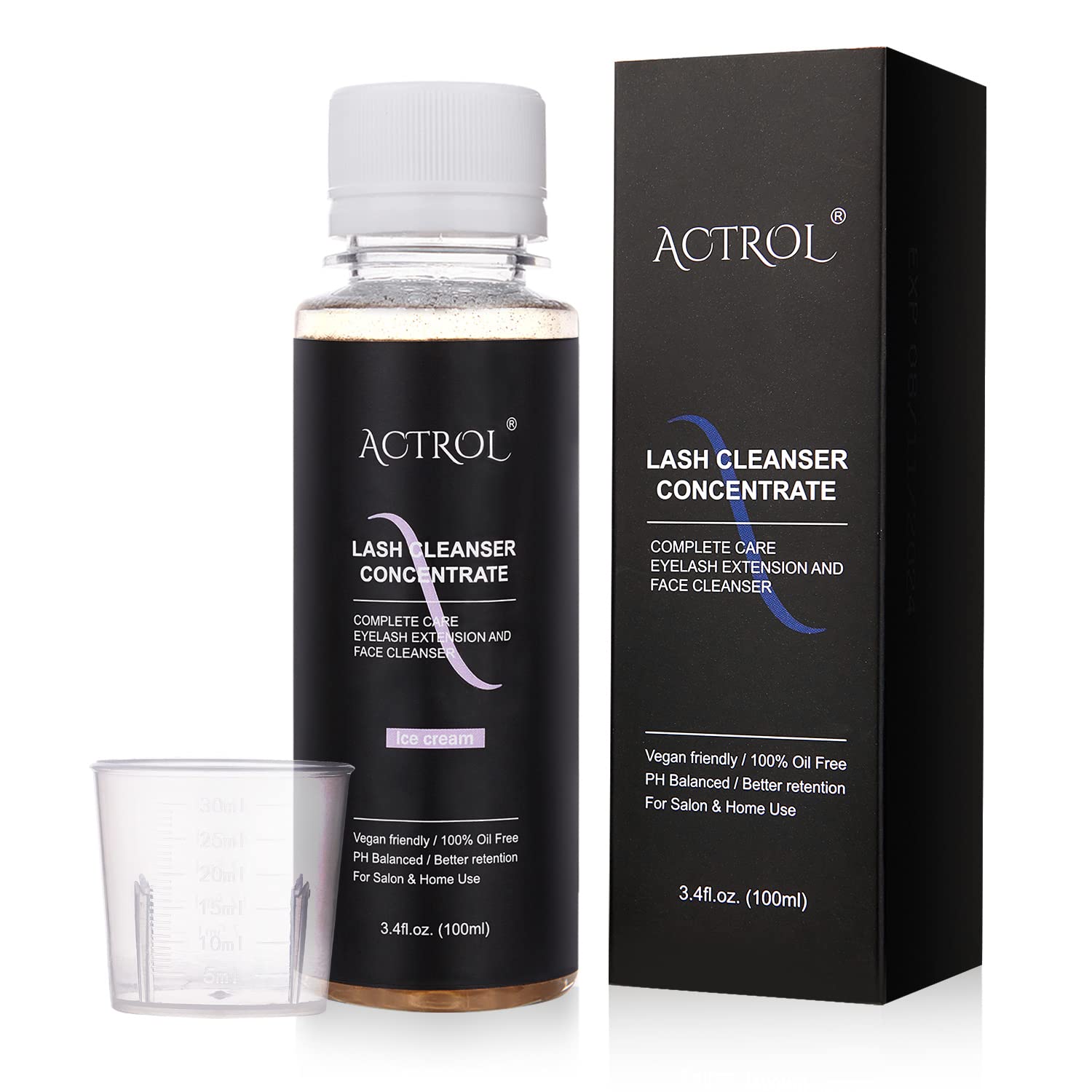 White Smoke ACTROL Eyelash Cleanser Concentrate 100ml Ice Cream Professional Lash Shampoo Foaming Cleanser DIY Paraben & Sulfate Free Non-lrritating Wash for Extensions Lashes with Salon Care-Makes 20 Bottles