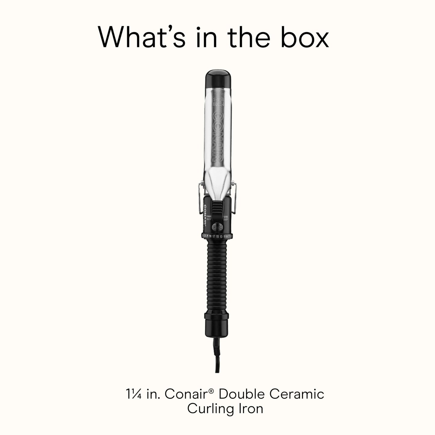 White Smoke Conair Instant Heat 1.25-Inch Curling Iron for Medium & Long Hair, Long Barrel Curling Iron with 25 Heat Settings, Fast Heat-Up, Dual Voltage Hair Curler for Loose Curls & Beach Waves, Easy Clamp