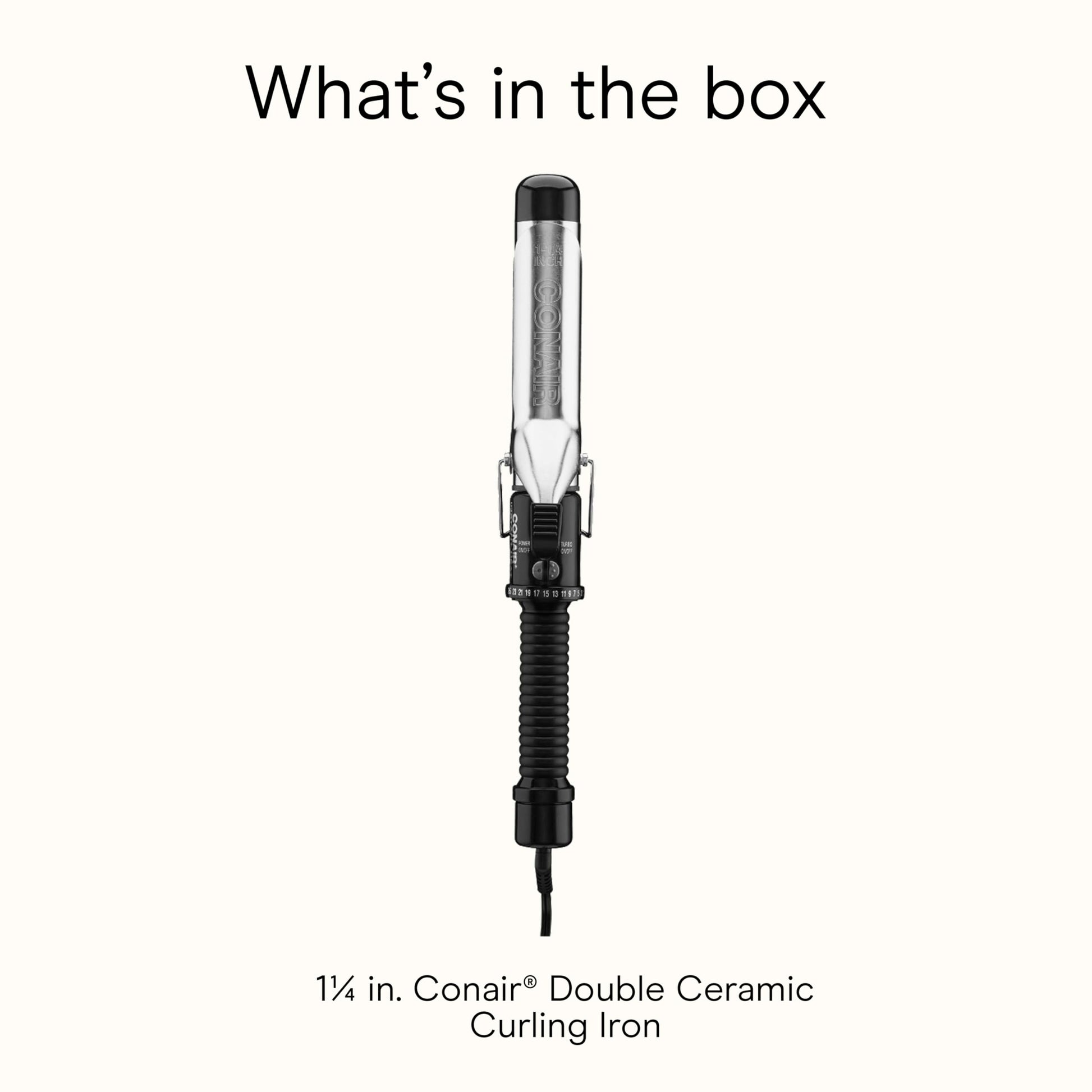 White Smoke Conair Instant Heat 1.25-Inch Curling Iron for Medium & Long Hair, Long Barrel Curling Iron with 25 Heat Settings, Fast Heat-Up, Dual Voltage Hair Curler for Loose Curls & Beach Waves, Easy Clamp