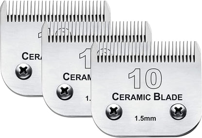 White Smoke 3 Pack 10 Blade Dog Grooming Blades Compatible with Andis Clippers/Oster A5/Wahl KM,Detachable Stainless Steel Blade,Size-10, 1/16-Inch Cut Length