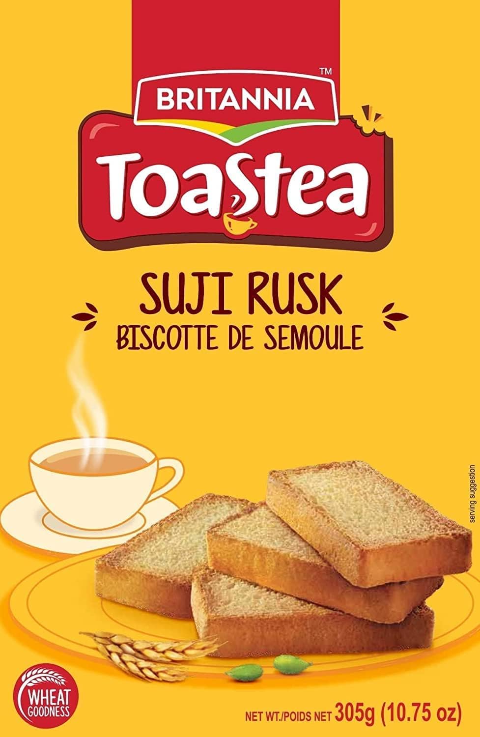 Gold BRITANNIA Toastea Suji Rusk 10.75oz (305g) - Biscotte De Semoule - Crispy Tea Time Snack - Crispy Crunchy Toast (Pack of 2)