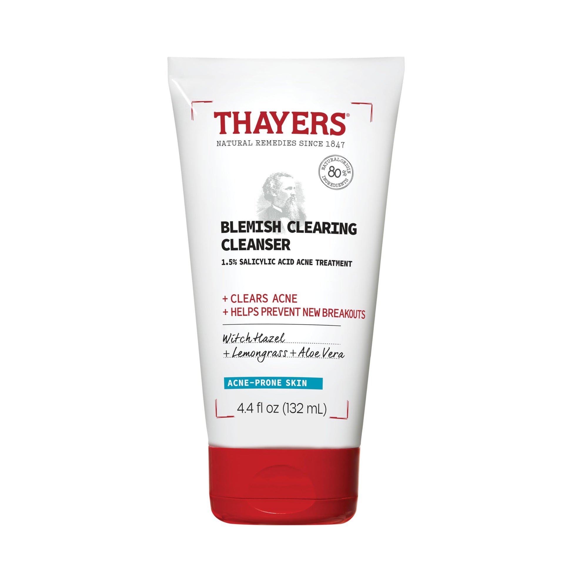 White Smoke THAYERS Blemish Clearing Face Cleanser with 1.5% Salicylic Acid, Acne Treatment Face Wash, Soothing and Non-Stripping Skin Care, 4.4 Fl Oz