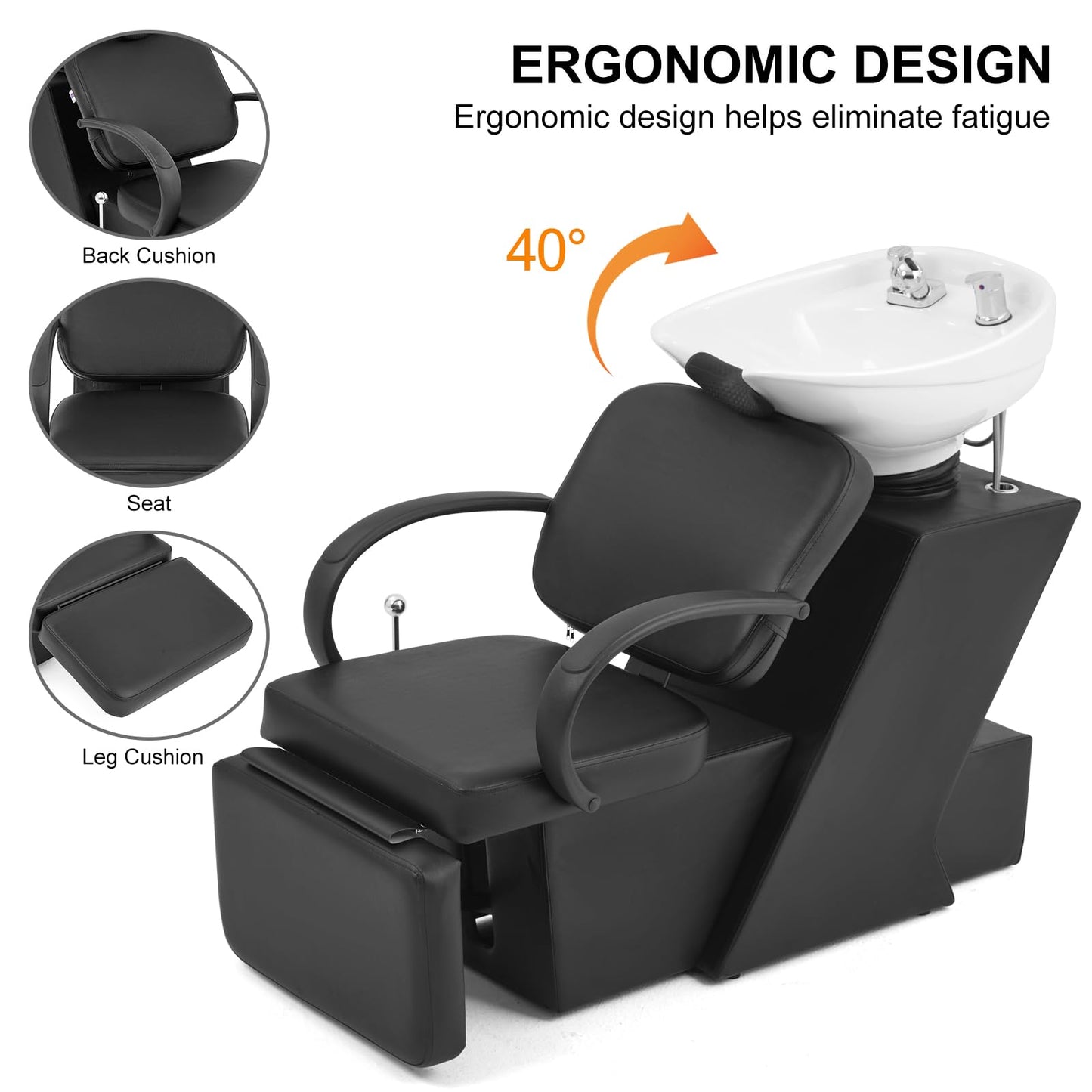 White Smoke Artist Hand Shampoo Bowl, 47" Ceramic Bowl Chair Adjustable Backwash Shampoo Station Footrest Salon Equipment(White Bowl)