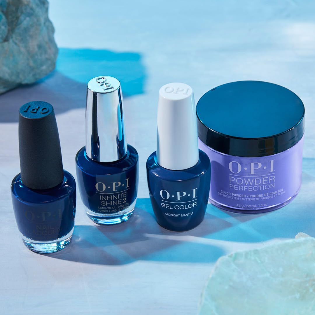 Light Blue OPI Nail Lacquer Midnight Mantra | Opaque Dark Blue Crème Chip Resistant Nail Polish | Fast Drying, Streak Free