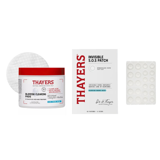 White Smoke Thayers Blemish Clearing Acne Pads, Salicylic Acid Acne Treatment, Pore Reducing, Exfoliating, and Soothing Toner Pads, 60 Ct + Invisible S.O.S Hydrocolloid Acne Pimple Patch, Ultra-Thin, 22 Patches