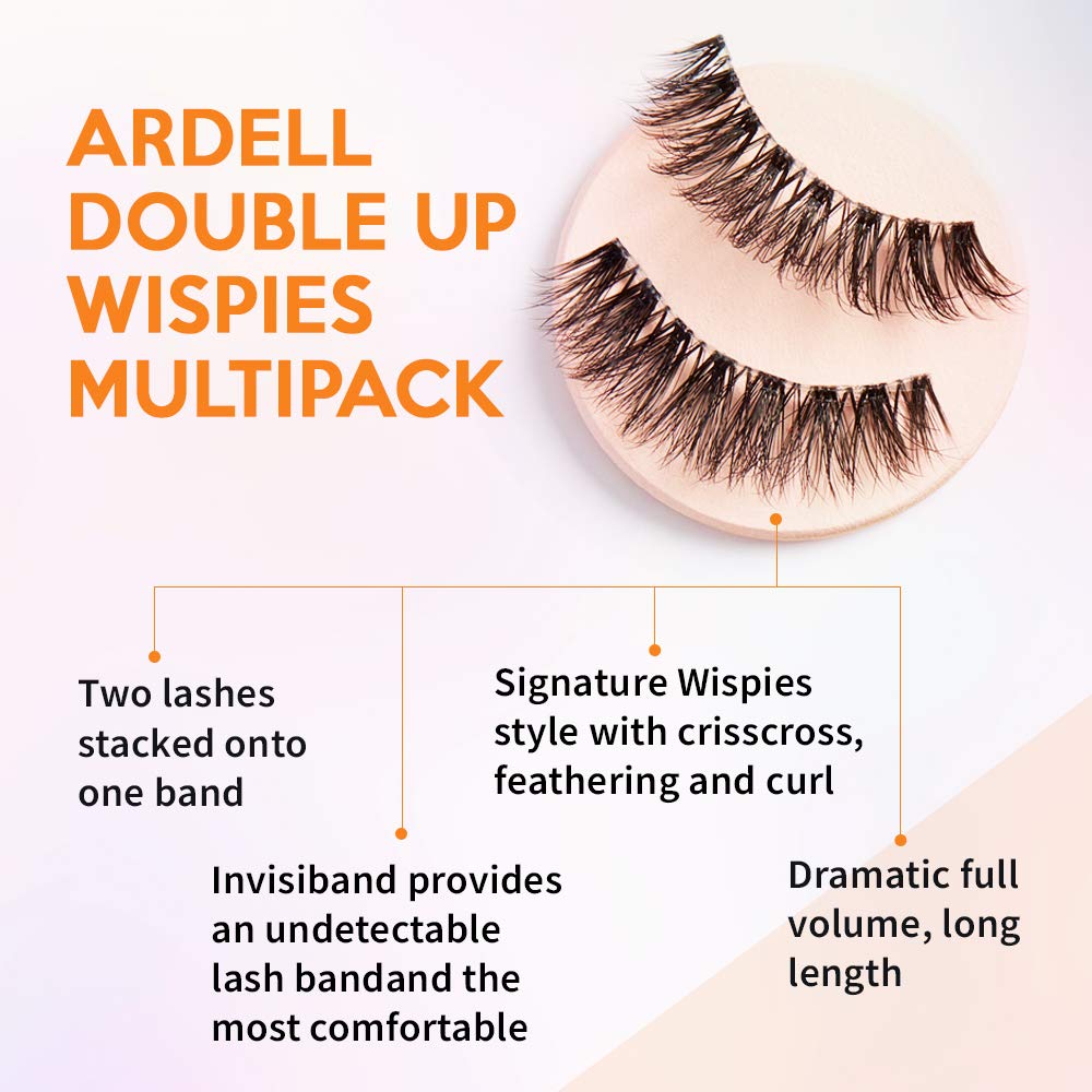 White Smoke Ardell Double Up Wispies False Eyelashes - Double-Layered for Extra Volume & Dramatic Look, Natural Strip Wispy Lashes, 2 Pack