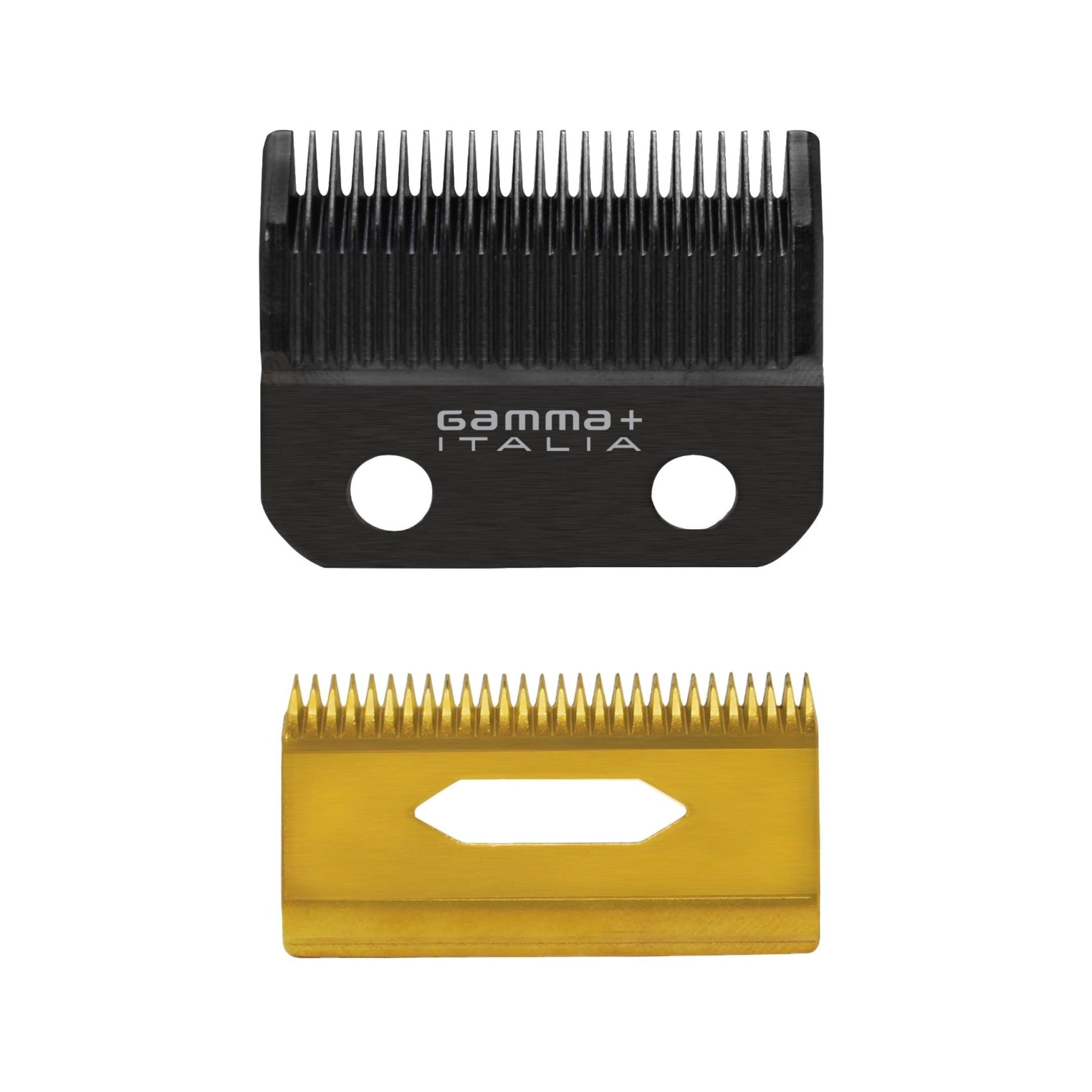 Dark Slate Gray GAMMA+ Replacement Fixed Black Diamond Carbon DLC Taper Hair Clipper Blade with Moving Gold Titanium Deep Tooth Cutter Set