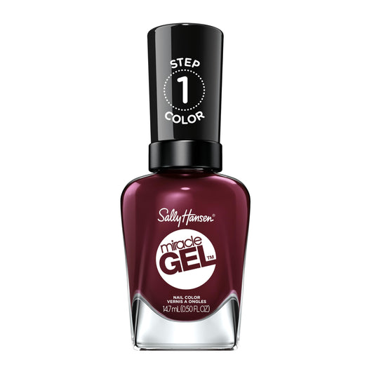 White Smoke Sally Hansen Miracle Gel Salon Quality Nail Polish | Gel-Like Formula, Two-Step System, No UV Light Needed, Long Lasting | Opaque, Glossy | 479 Wine Stock | Wine Red Nail Color