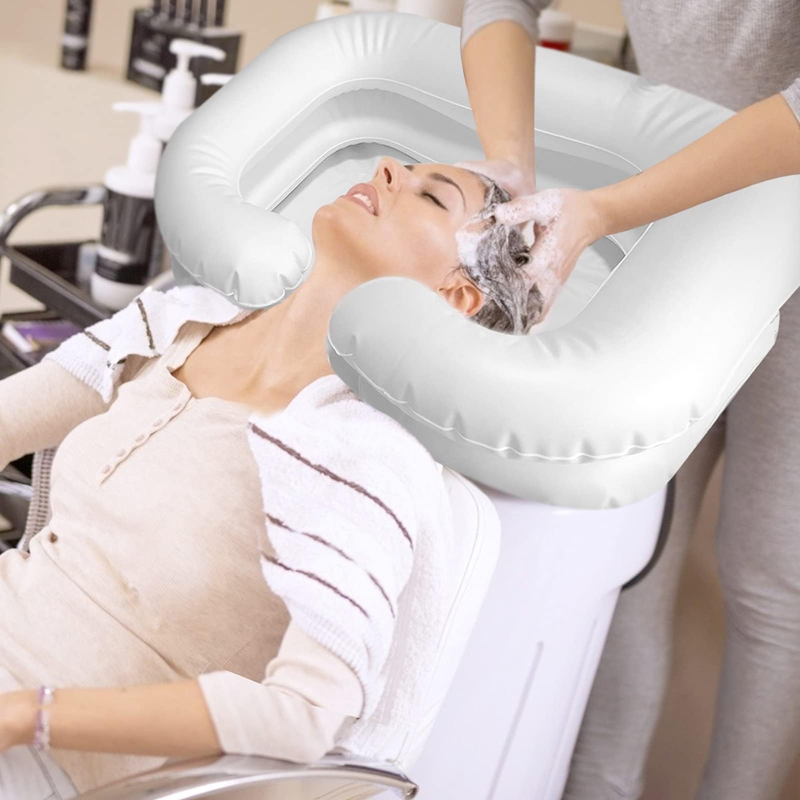 White Smoke Inflatable Shampoo Basin, Portable Bedside Shower for Injured, Elderly, Bed-Bound, Handicapped - Wash Hair in Bed, Easily Clean