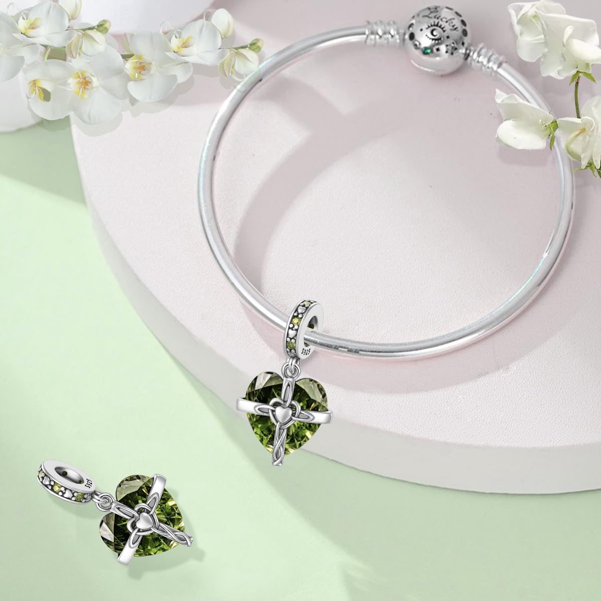 Lavender ChenYuTe Birthstone Charm, 925 Sterling Silve Heart Dangle Charms for Pandora Bracelets, Ladies Birthday Gift