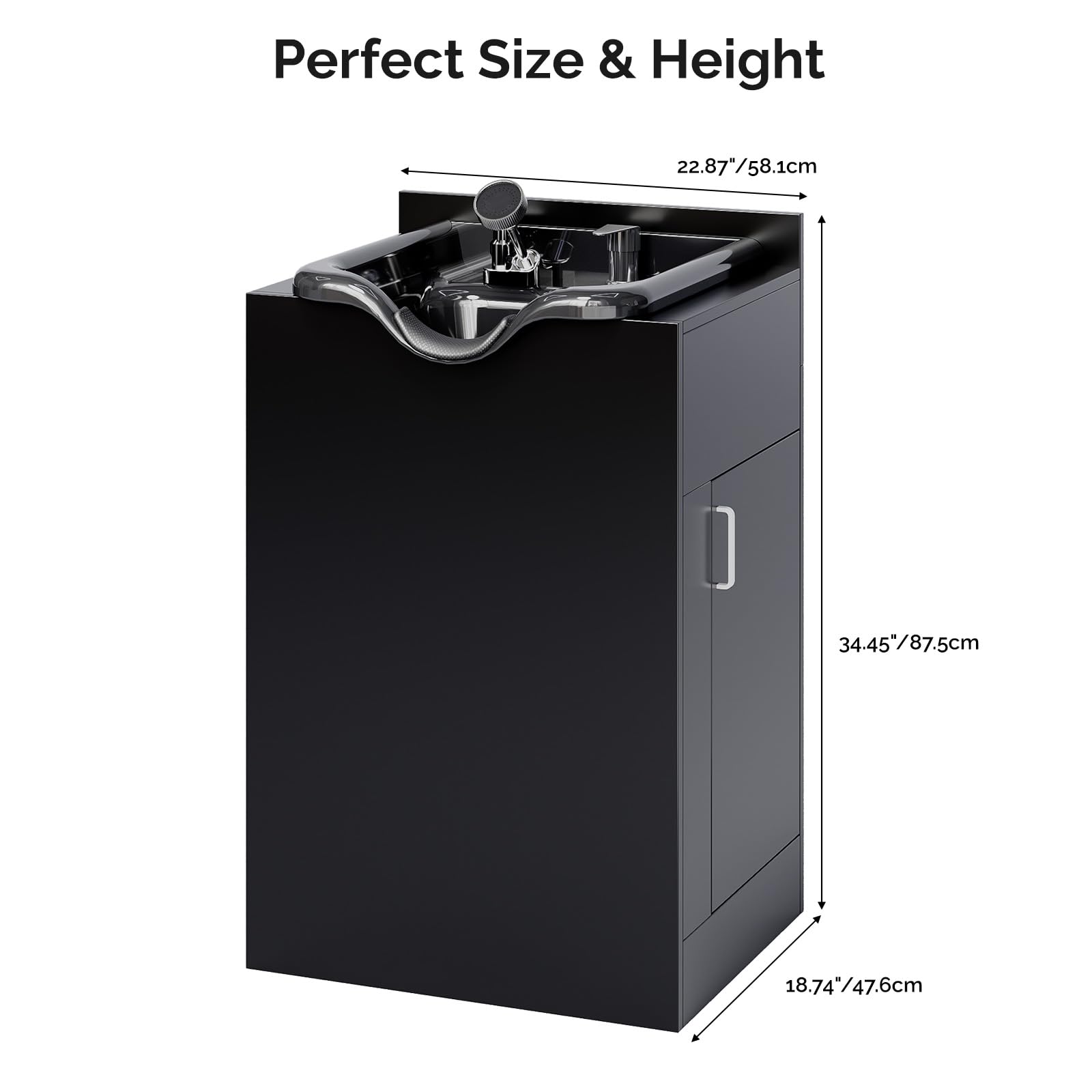 White Smoke OmySalon Shampoo Bowl with Cabinet, Salon Wet Station with Sprayer Faucet Shampoo Cabinetry, Portable Hair Wash Sink for Beauty Spa Barber