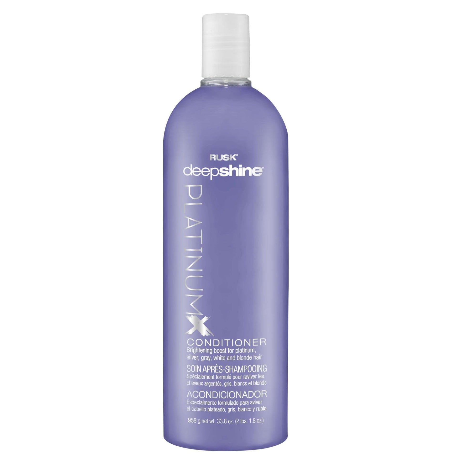 Light Slate Gray RUSK Deepshine PlatinumX Conditioner, Eliminates Brassiness, Brightening Boost for Platinum, Silver, Gray, White, and Blonde Hair, 33.8 oz