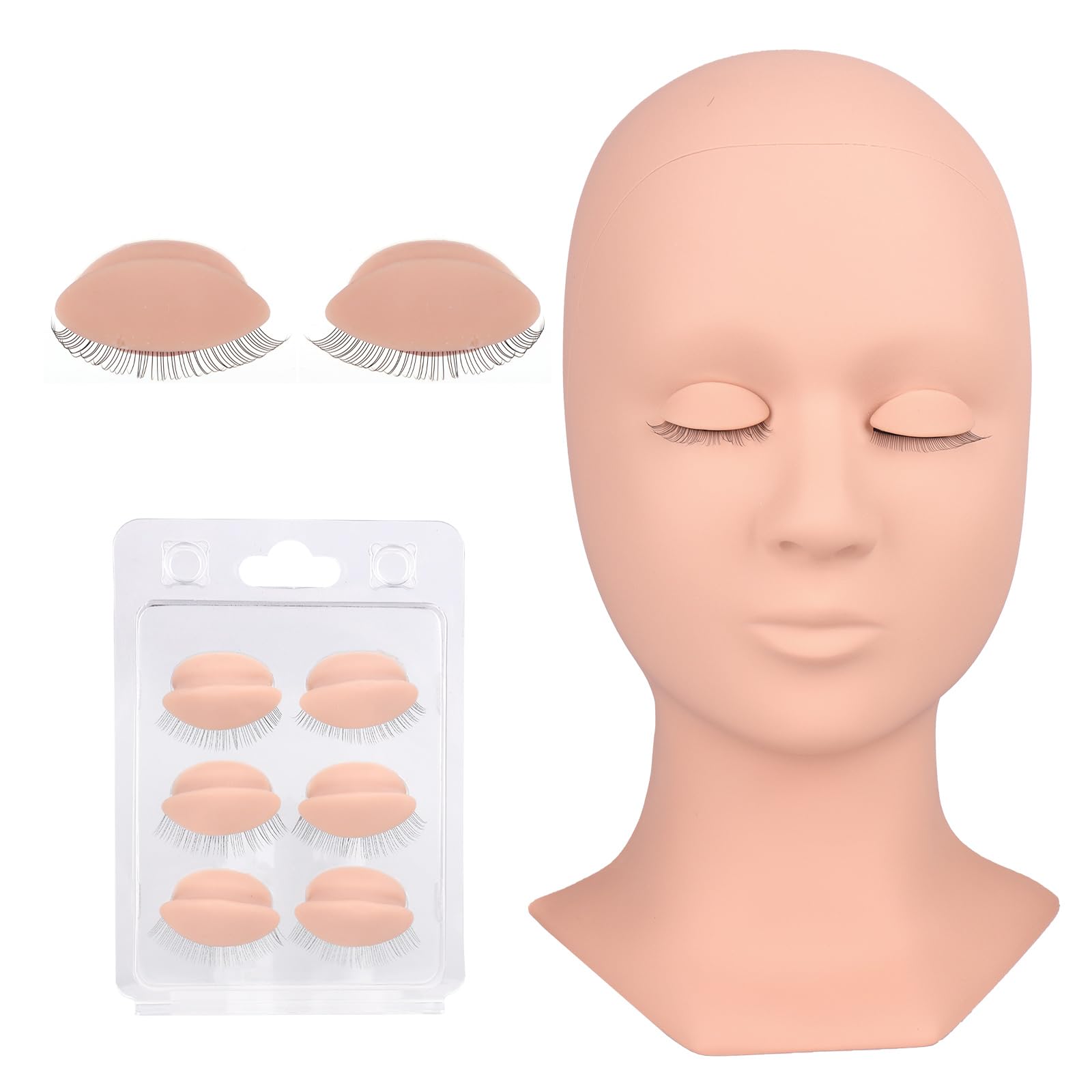 White Smoke BEYELIAN Lash Mannequin Head, Eyelash Mannequin Head with Eyelids, Lash Extension Training Practice Head, 4 Pairs Removable Eyelids, Soft-Touch, Natural Color Realistic