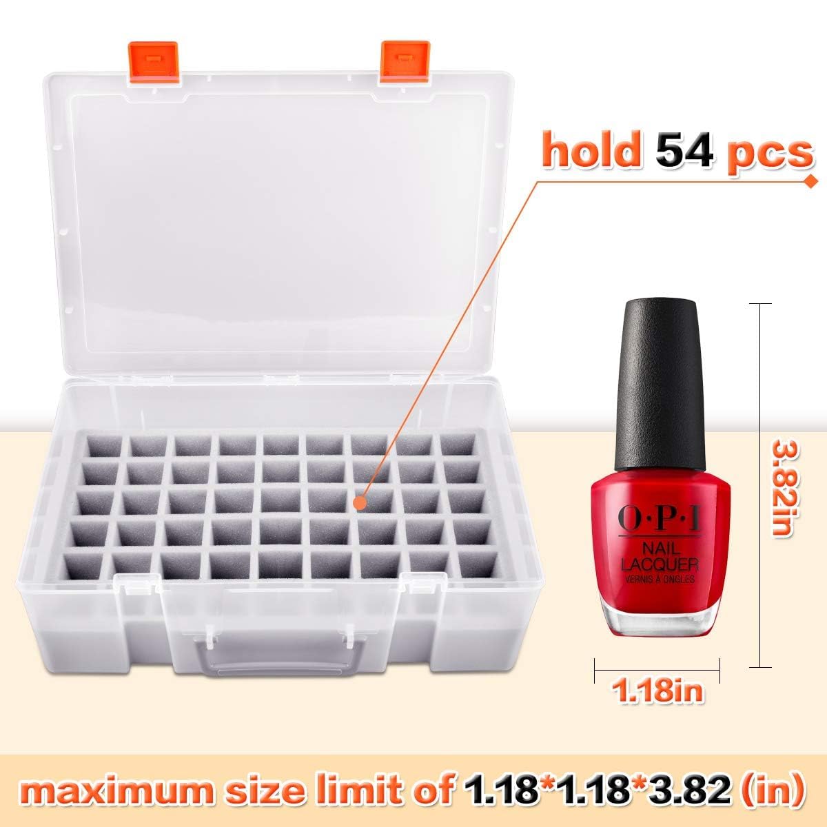 White Smoke ALCYON 54-Bottle Nail Polish Organizer Case - Professional Clear Storage Box with Shockproof Sponge Foam - Secure Travel Bag for Beetles, for Essie - Prevents Glass Breakage Organized (Grey, For 54)