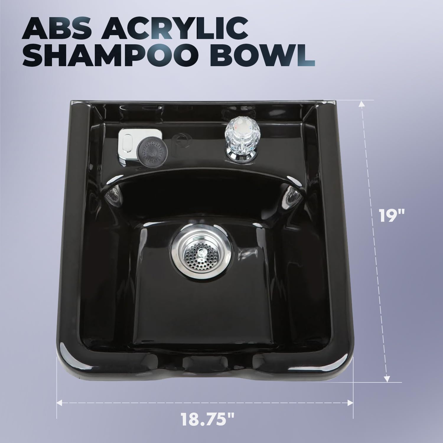 Dark Slate Gray Pibbs 5350 Professional Salon Shampoo Bowl - Durable ABS Plastic with Pibbs 562 Single-Handle Faucet, Stain-Resistant, Includes Spray Hose & Installation Hardware, 19"x18.75"x9", Black, PIB-5350