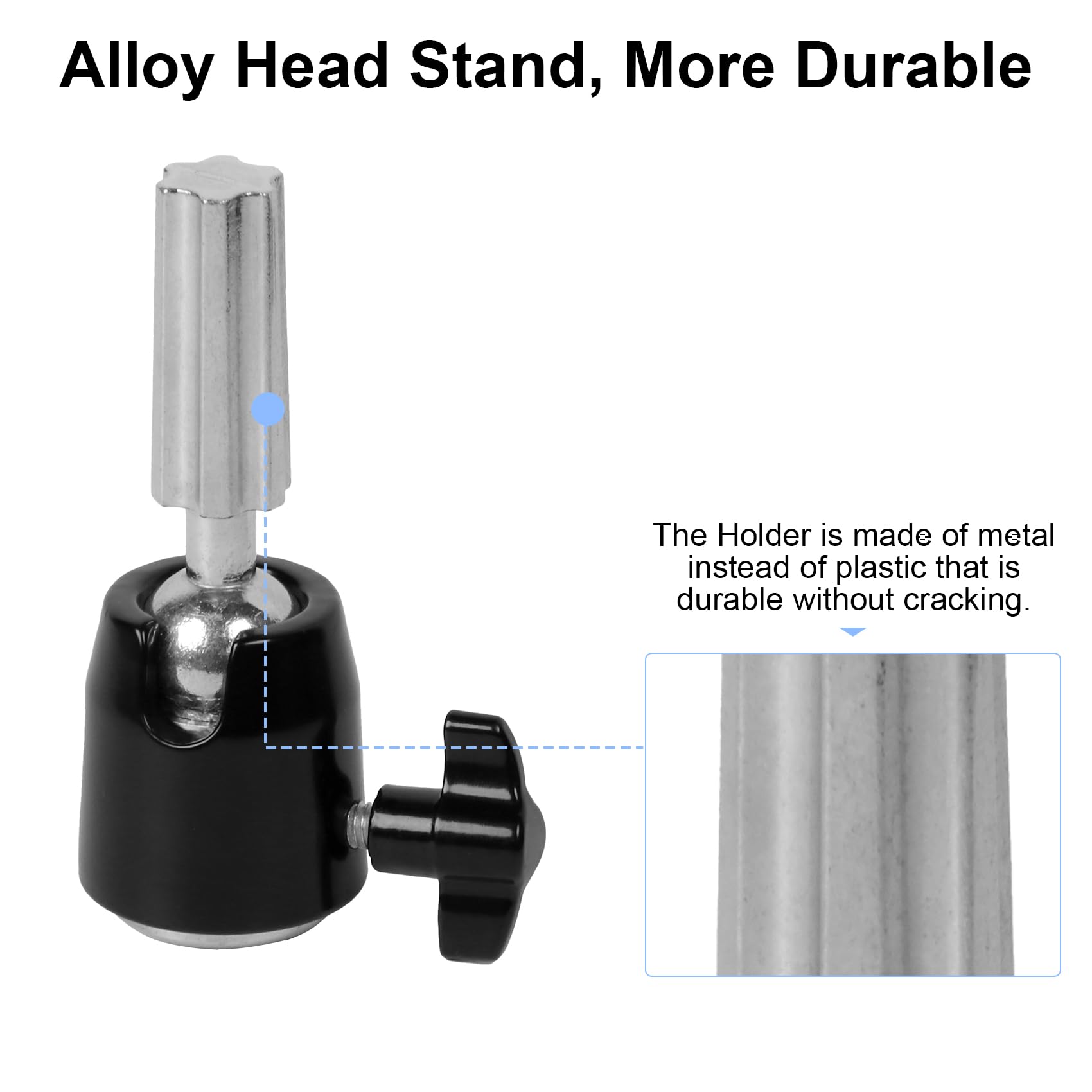 White Smoke Wig Head Stand Adapter – Metal Mannequin Tripod Joint, 3/8'' Bolt – Fits Most Mannequin Heads, Canvas Block, Styrofoam Head, Display Head – Stand Accessory