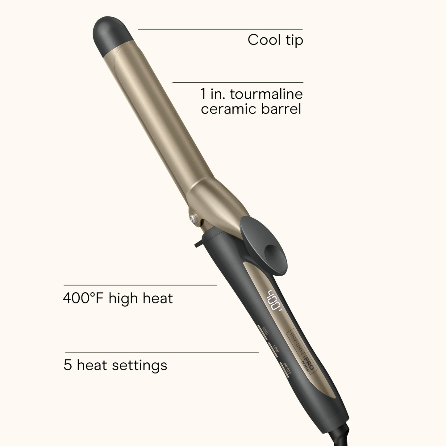 White Smoke Infiniti PRO CONAIR Tourmaline Ceramic 1-Inch Curling Iron, Clamp Curling Iron, 1-Inch Barrel Produces Classic Curls, Hair Curler for Use on Short, Medium, and Long Hair, Dark Grey