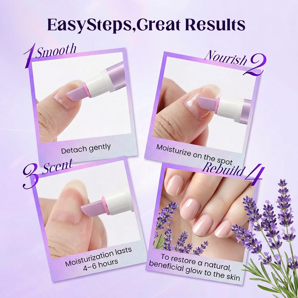 Lavender Jurfest 2-In-1 Cuticle Oil Pusher Pen,Ceramic Cuticle Remover, Portable Nail Oil Pen, Moisturizing Supports a strong look For Nail Salon, Gentle Hangnail Remover For Women (Rose scent)