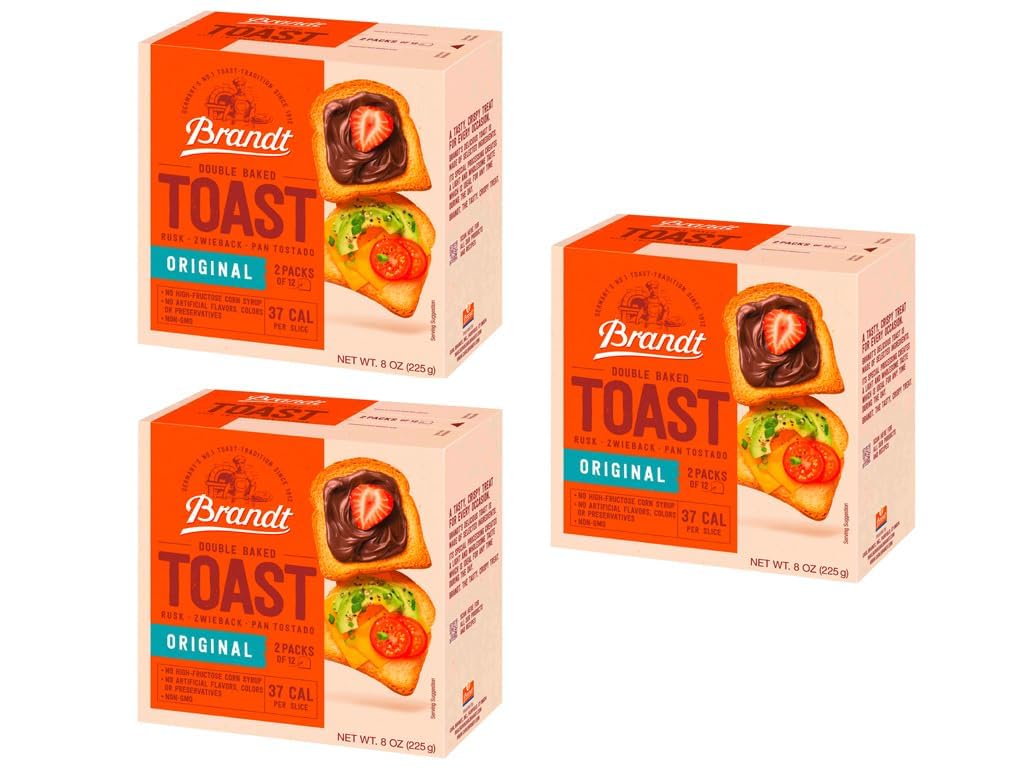 White Smoke Brandt Zwieback Rusk | Sweetened Crispy Bread | Perfect for Teething Children | Enjoy With Sweet or Savory toppings | 8 oz each [Pack of 3]
