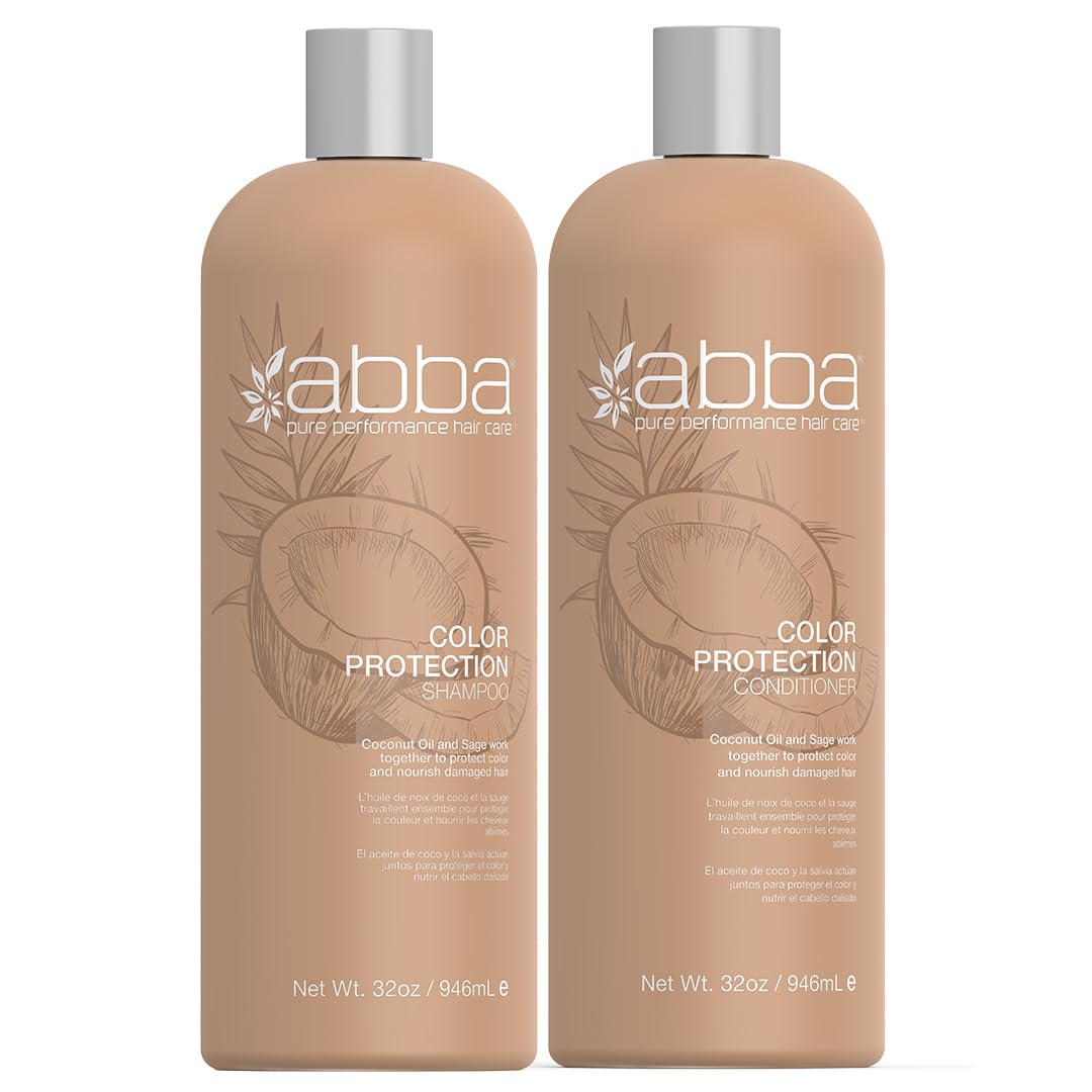 Tan ABBA - Pure Color Protection Shampoo & Conditioner Shine Enhancing & Nourishing Value Duo Set – Coconut Oil & Sage, 32 fl oz Each