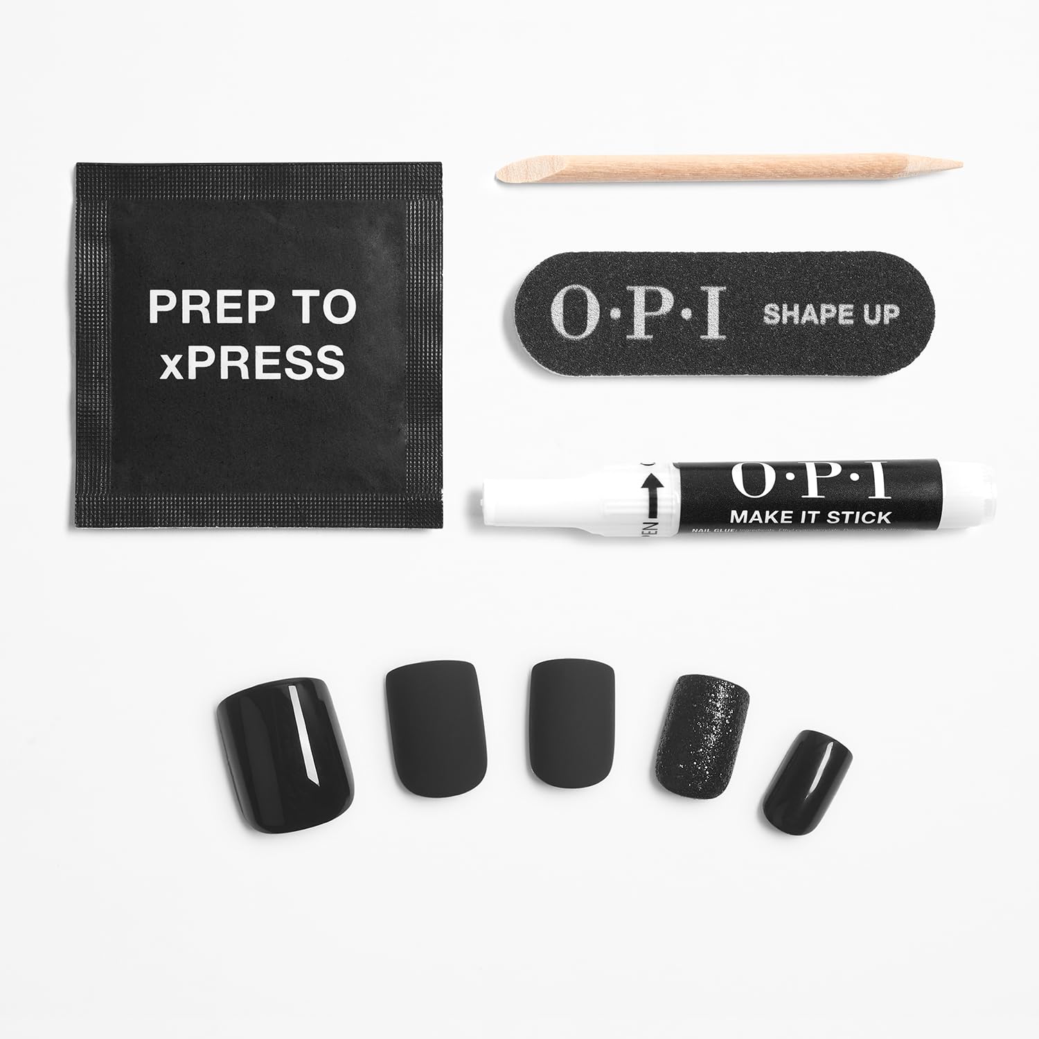 White Smoke OPI On Point Little Black Onyx Dress | Short Squoval Black Matte with Accent Glitter Nail Art Press On Nails | 30 Count with Nail Glue | Long Lasting, Reusable, Non-damaging