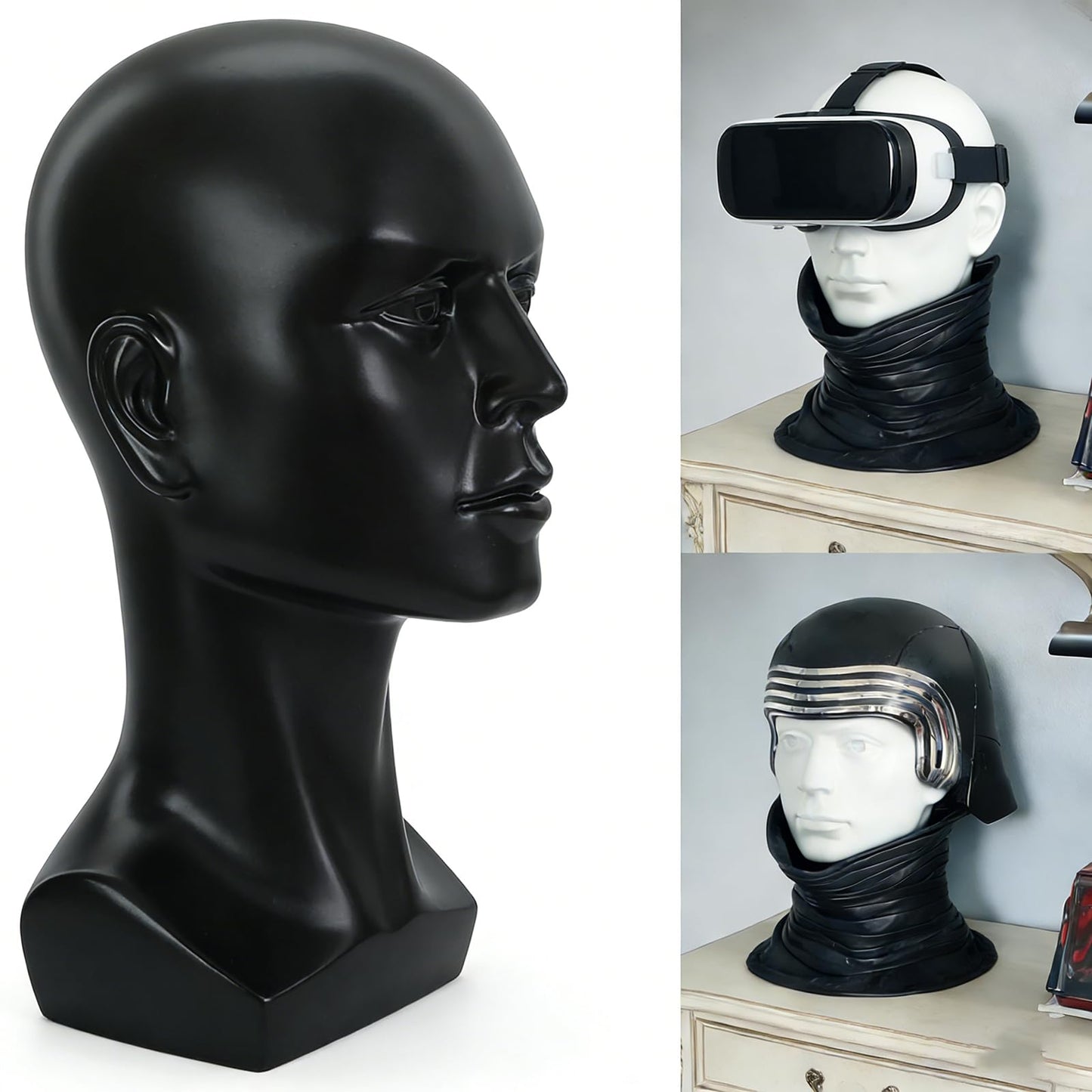 White Smoke LIAMTU Mannequin Head Male Face Model Display Stand for Wigs Hat Glasses Mask Headphone (black)