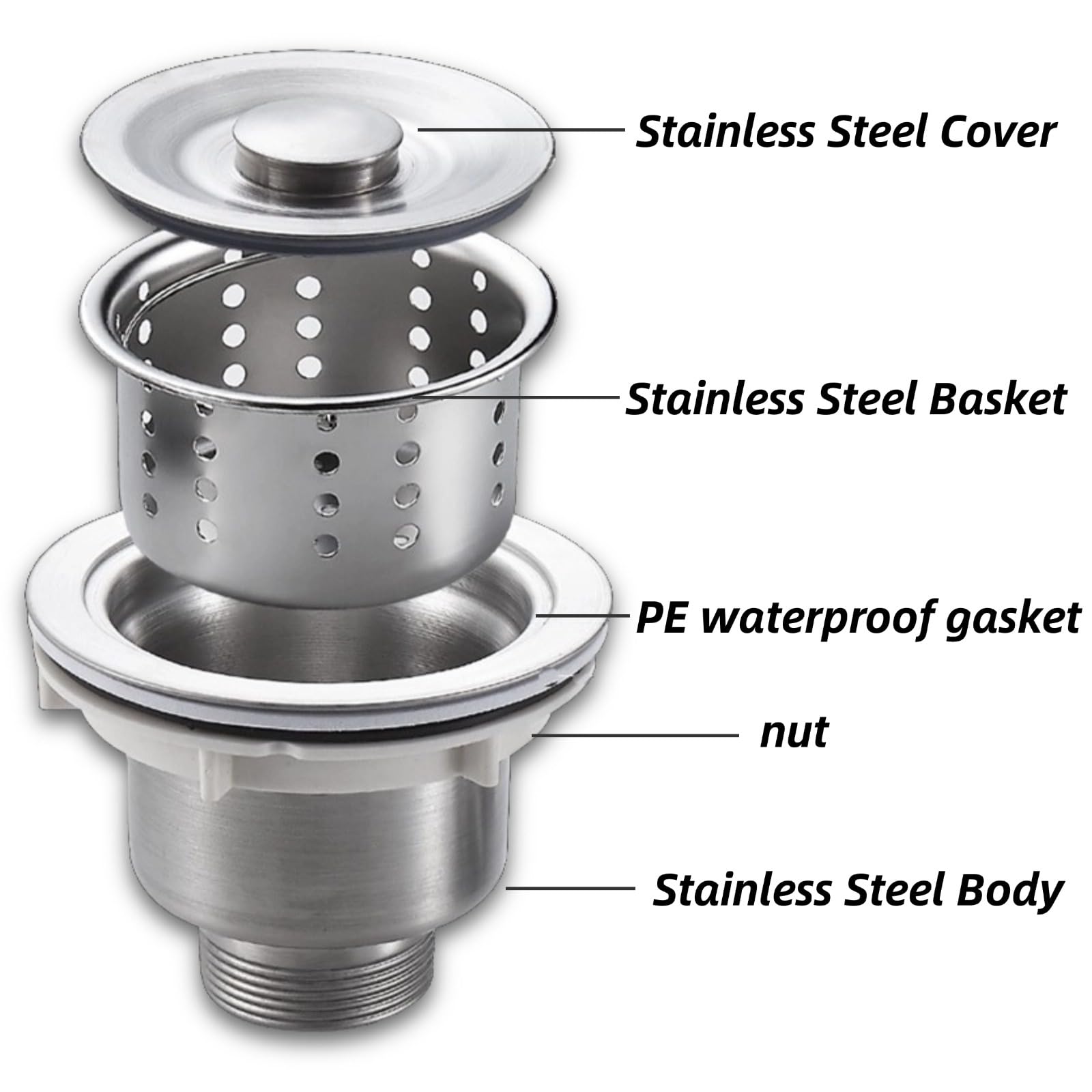 White Smoke Drain Plug Basket Strainer Stainless Steel Sink Plug Kit, Hair Salon Shampoo Basin Drain Plug kit, Fast Drainage Sink Plug with Hair Catcher Accessories for Shampoo Bed, kitchen, Sturdy and Durable