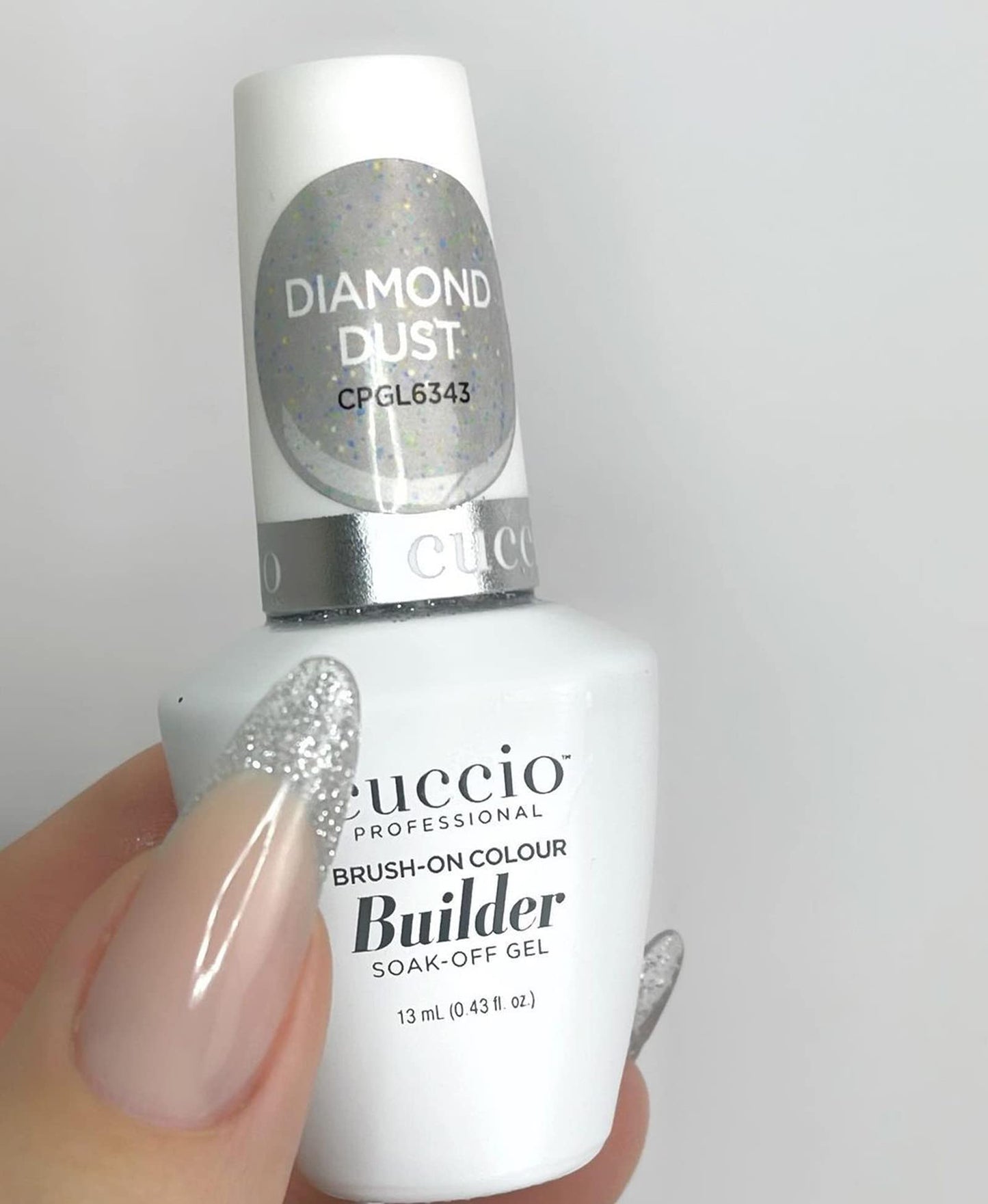 Gray Cuccio Pro Brush-On Colour Builder Soak Off Gel - LED and UV Self-Leveling Lightweight Formula - Camouflages Re-Growth and Corrects Uneven Nail Beds - Base Coat - Diamond Dust - 0.43 oz