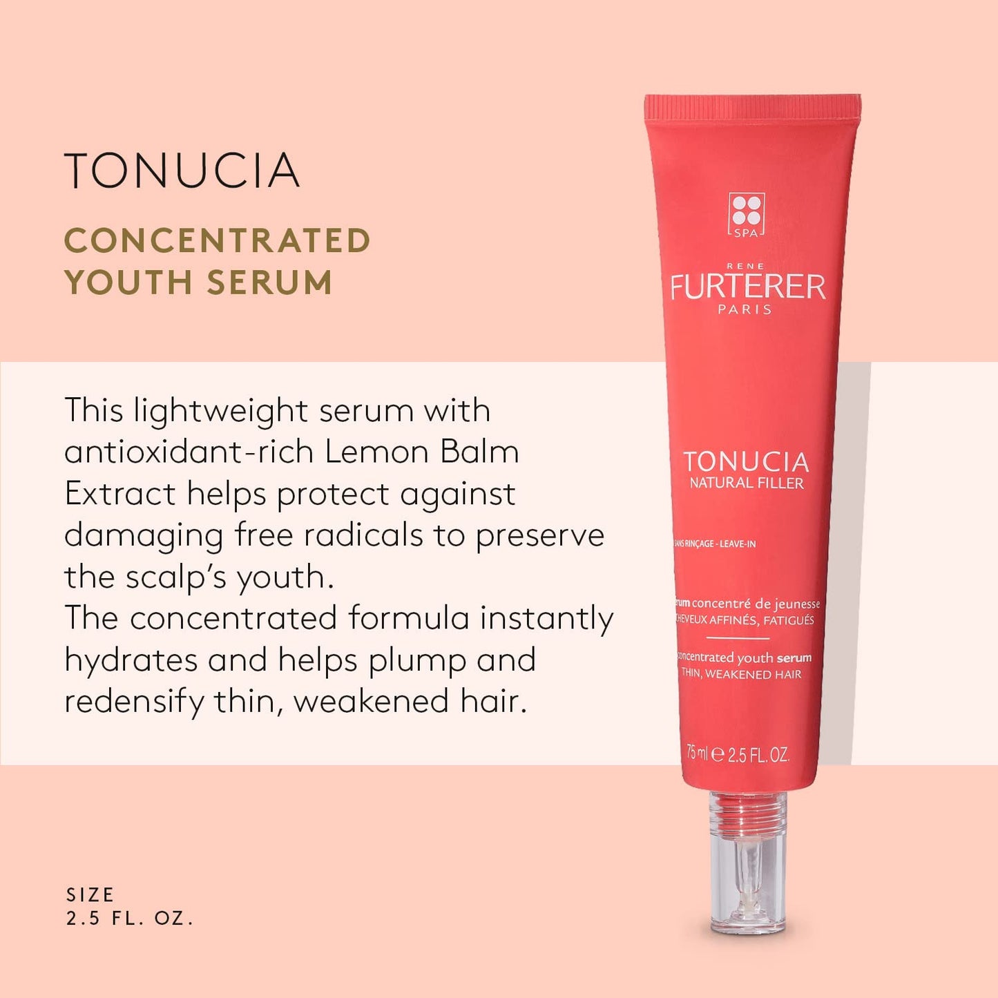 Peach Puff René Furterer TONUCIA Concentrated Youth Serum - For Thin, Weakened Hair Due to Aging - Collagen-Boosting Pro-Youth Ritual - 2.5 fl. oz.