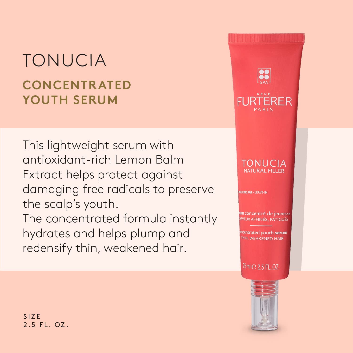 Peach Puff René Furterer TONUCIA Concentrated Youth Serum - For Thin, Weakened Hair Due to Aging - Collagen-Boosting Pro-Youth Ritual - 2.5 fl. oz.