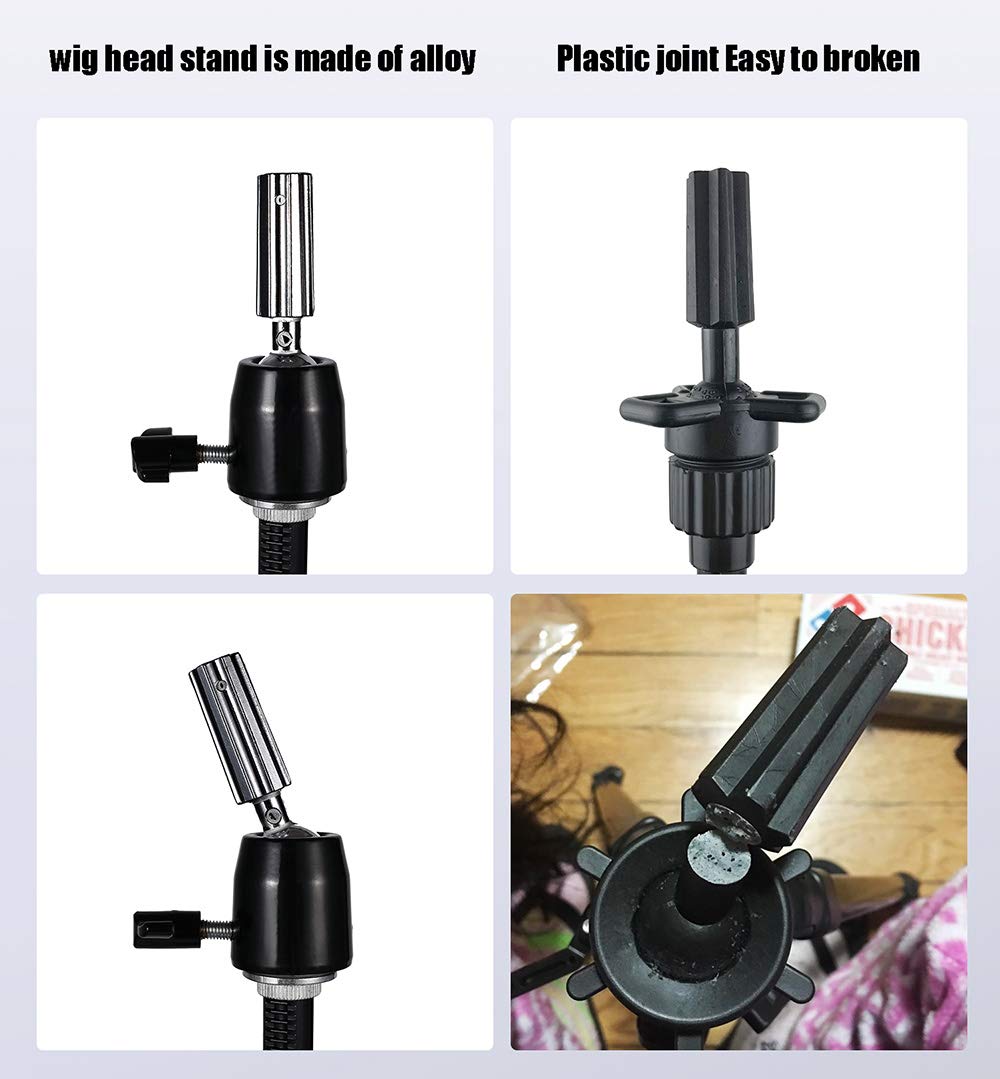 White Smoke QISHI YUHUA Wig Stand Tripod with Non-Slip Base Adjustable Mannequin Head Stand with Hook Heavy Duty Manikin Head Tripod