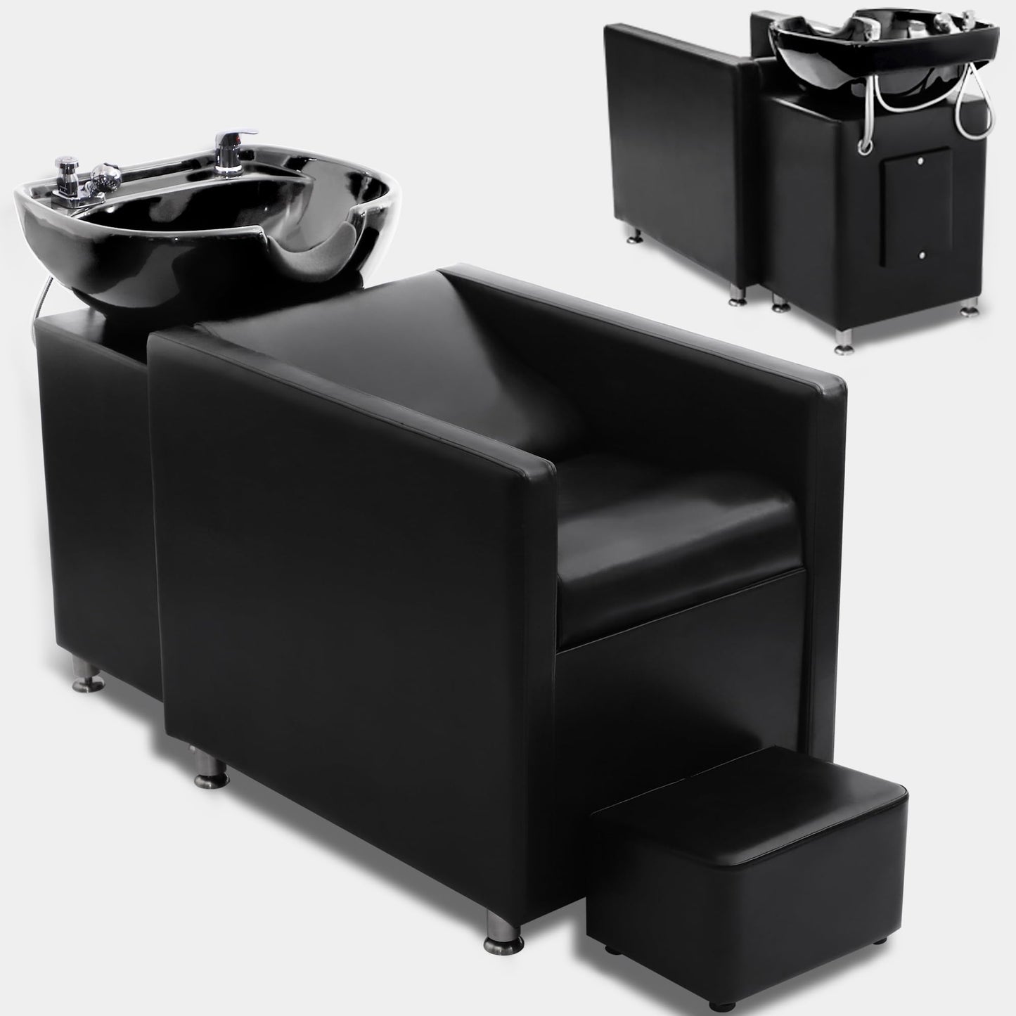 Lavender YOCONYO Backwash Shampoo Station Chair, Shampoo Bowl and Chair Set for Salon, Hair Washing Station for Hair Stylist, Backwash Chair with Ceramic Bowl, Sink Chair Station for Barbershop
