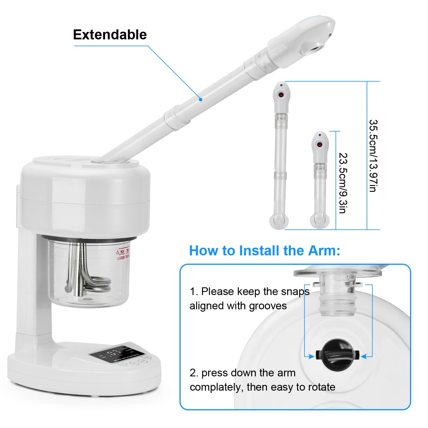 White Smoke JOSTZHXIN Facial Steamer Nano Ionic Face Steamer with Extendable Arm,Portable Facial Steamer 360°Rotating Nozzle Esthetician Steamer for Personal Care at Home or Salon