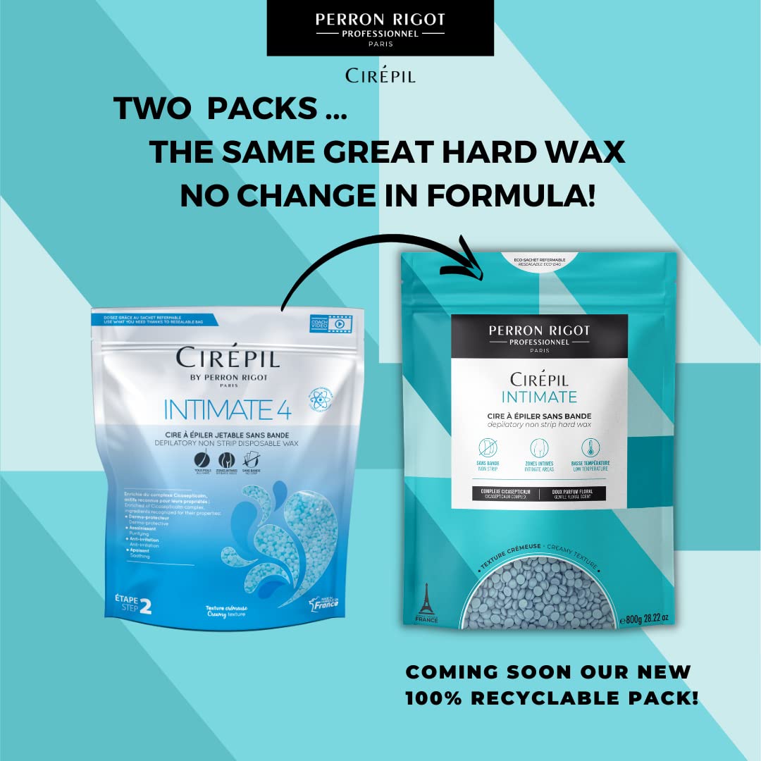 Sky Blue Cirepil - Intimate - 800g / 28.22 oz Hard Wax Beads Bag - With Cicasepticalm & Coconut Oil - Specialized for Brazilian & Bikini Waxing - Creamy Anti-Bump Hair Removal for Sensitive Areas - Refill Bag