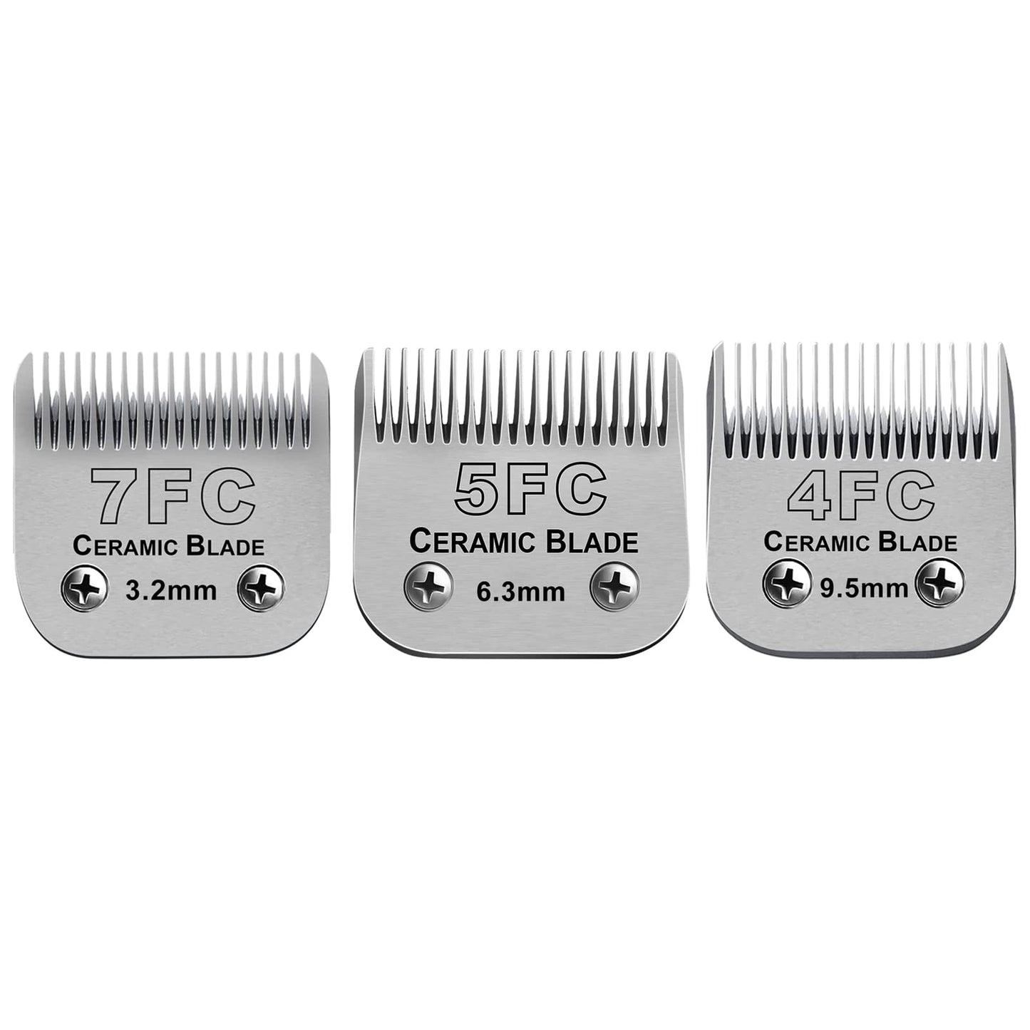 Gray DODAER Size 7FC/5FC/4FC Detachable Pet Dog Grooming Clipper Ceramic Blades Set,Compatible with Andis,Oster A5,Wahl KM Series Clippers,Cut Length 1/8"(3.2mm) to 3/8”(9.5mm),3 Pack