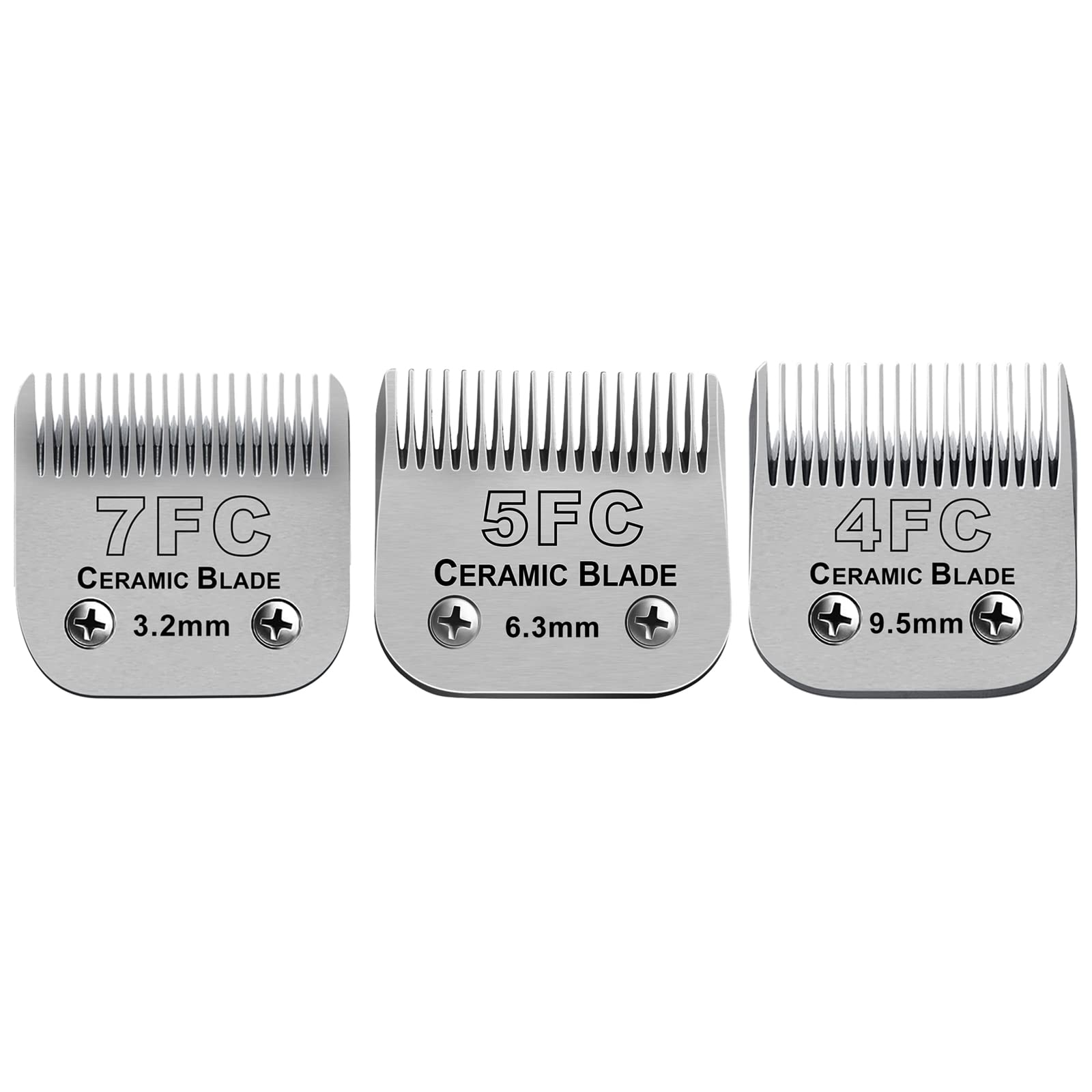 Gray DODAER Size 7FC/5FC/4FC Detachable Pet Dog Grooming Clipper Ceramic Blades Set,Compatible with Andis,Oster A5,Wahl KM Series Clippers,Cut Length 1/8"(3.2mm) to 3/8”(9.5mm),3 Pack