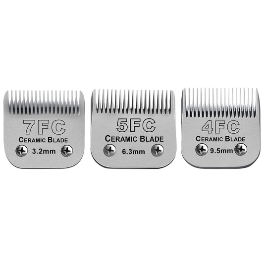 Gray DODAER Size 7FC/5FC/4FC Detachable Pet Dog Grooming Clipper Ceramic Blades Set,Compatible with Andis,Oster A5,Wahl KM Series Clippers,Cut Length 1/8"(3.2mm) to 3/8”(9.5mm),3 Pack