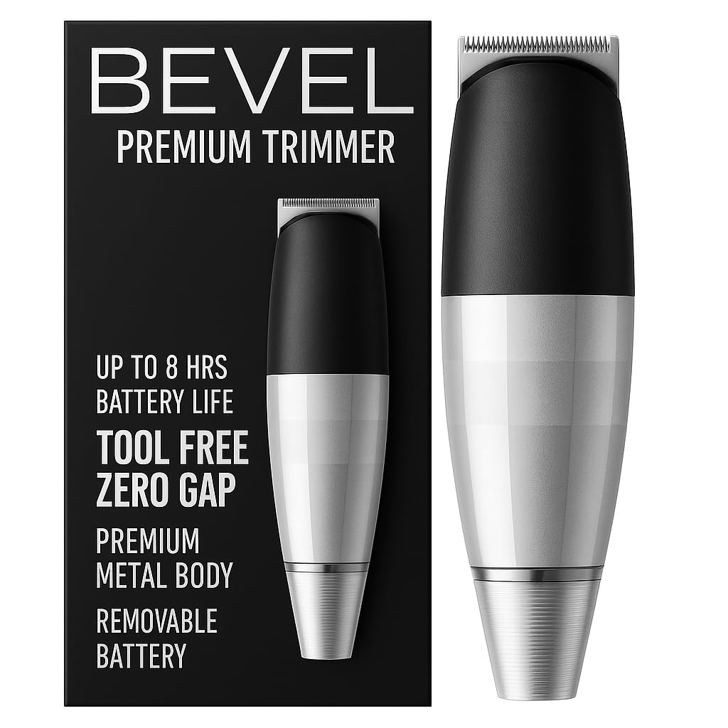 Black Bevel Beard Trimmer for Men - Cordless Trimmer, 6 Hour Rechargeable Battery Life, Tool Free Adjustable Zero Gapped Blade, Barber Supplies, Mustache Trimmer, Silver