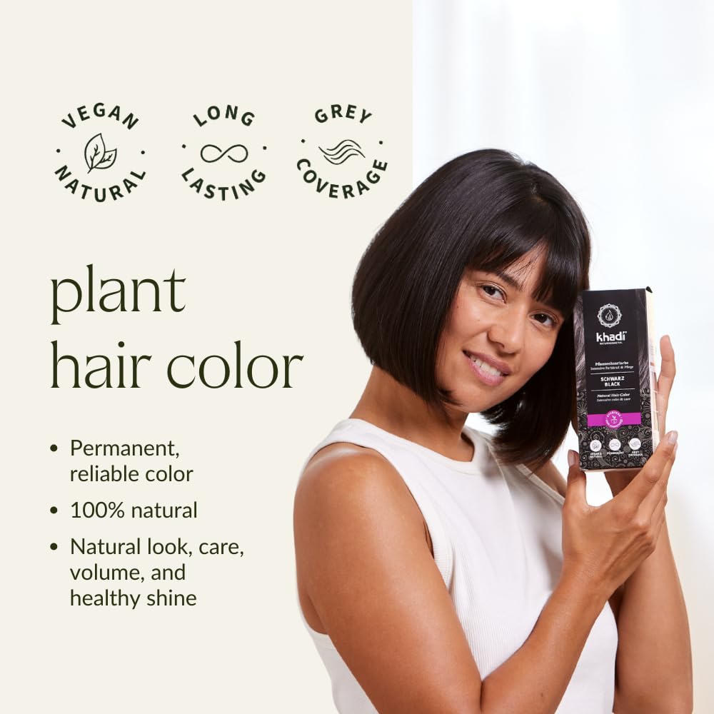 Seashell khadi BLACK Natural Hair Color - Colors your hair in a mysterious deep black, without a blue tint - 100% plant-based, natural & vegan - 3.5 oz