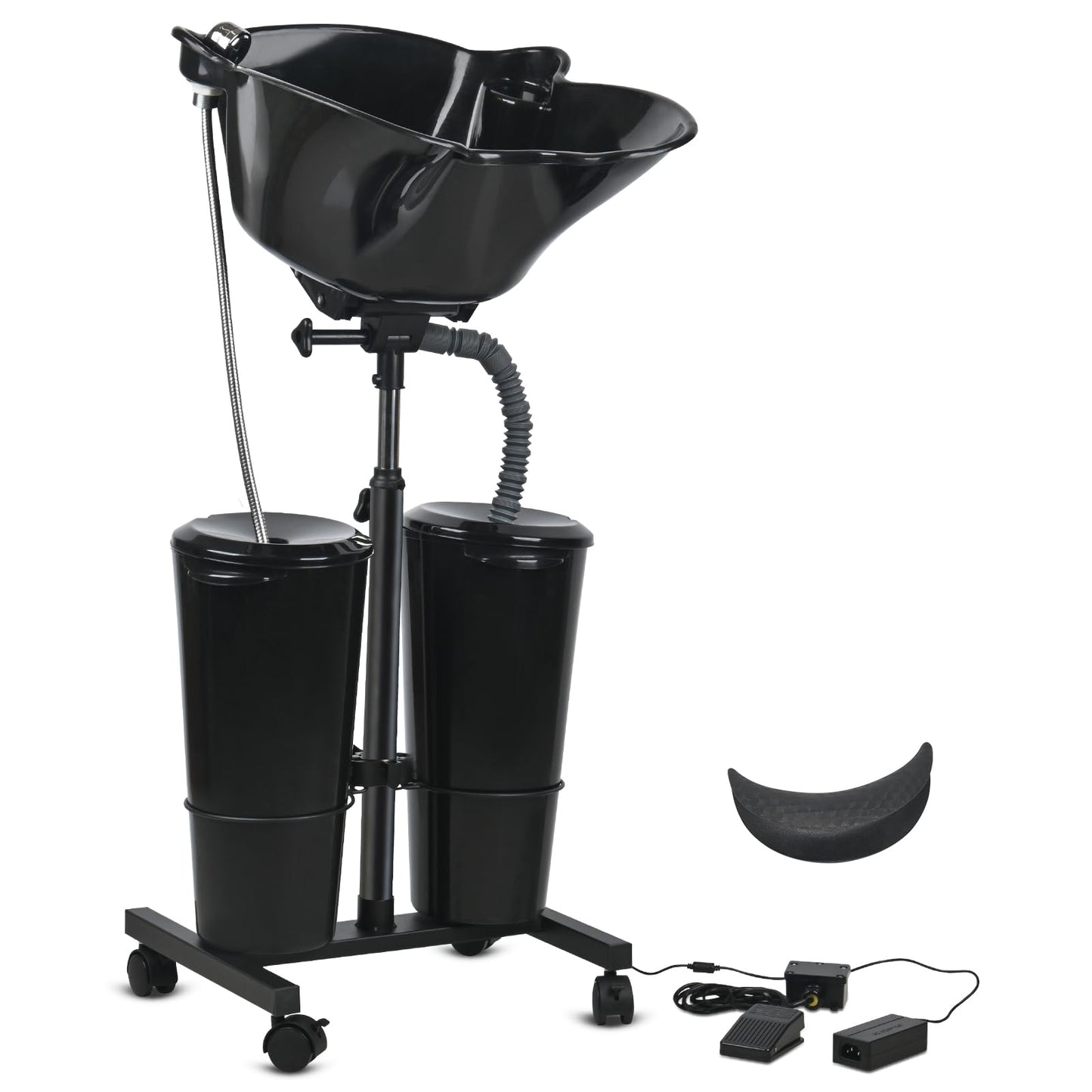 White Smoke Togarhow Portable Shampoo Bowl Height Adjustable Hair Washing Station with Electric Pump Dual-Bucket Portable Shampoo Sink with Sprayer for Home Salon Barber Use (Black)