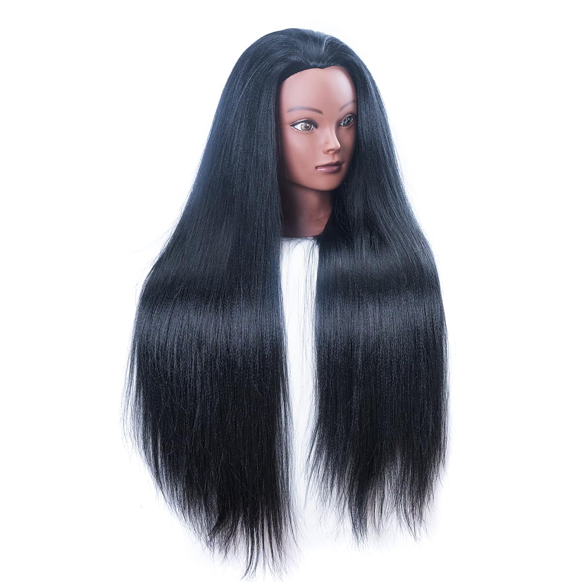 White Smoke Mannequin Head with Hair 26" mannequin doll head styling manikin head Cosmetology Doll Head Multicolored Synthetic Fiber Hair Table Clamp Stand Included)(black YK)