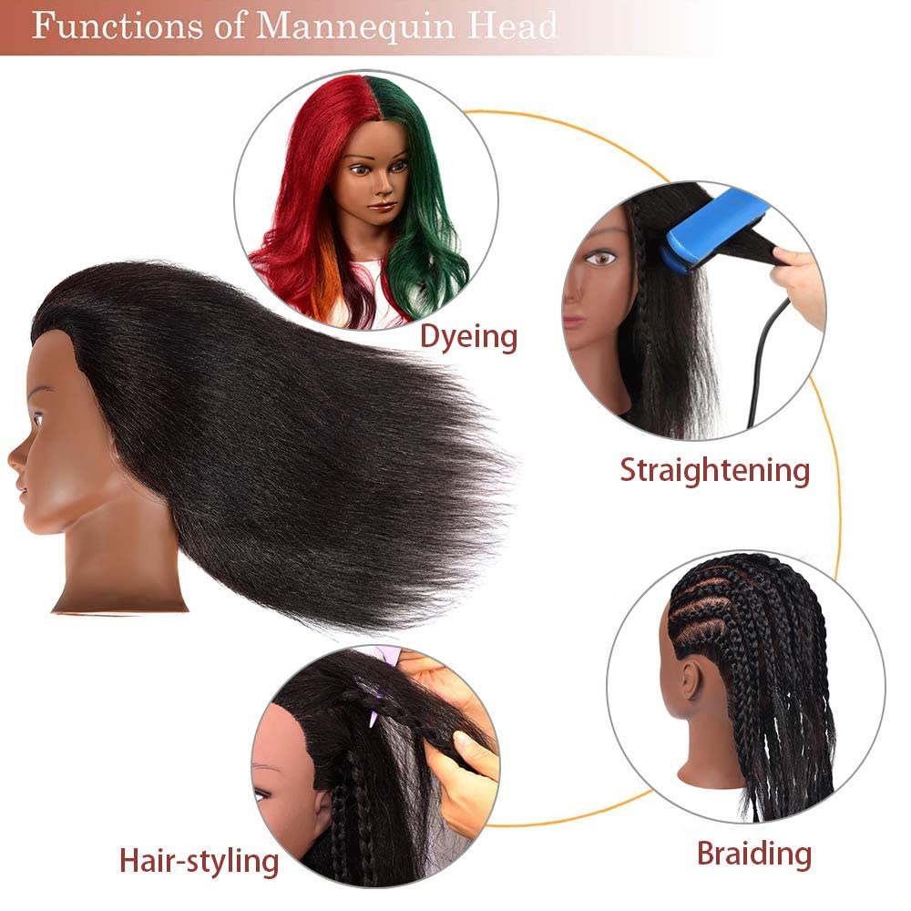 White Smoke 16 Inch 100% Real Hair Mannequin Head Training Head Manikin Cosmetology Doll Head for Hairdresser Practice Braiding Hair Styling with Clamp stand
